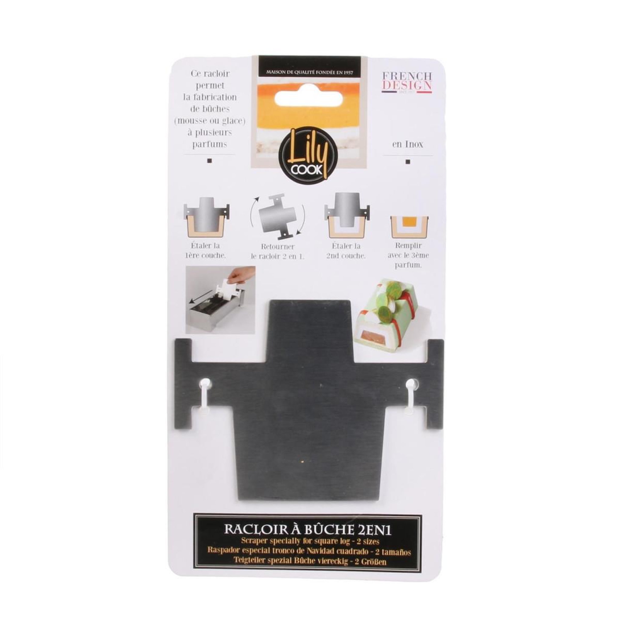 Voir la diapositive 3 : COOK CONCEPT Racloir à bûche carré  2 en 1  11cm gris