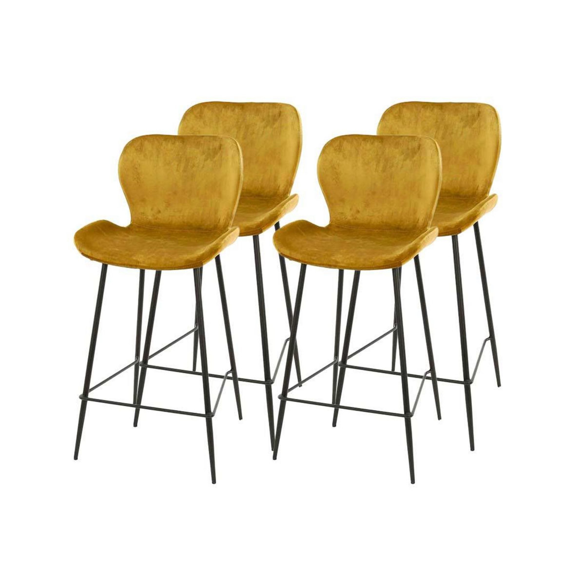 LISA DESIGN Basti - lot de 4 tabourets de bar - en velours doré