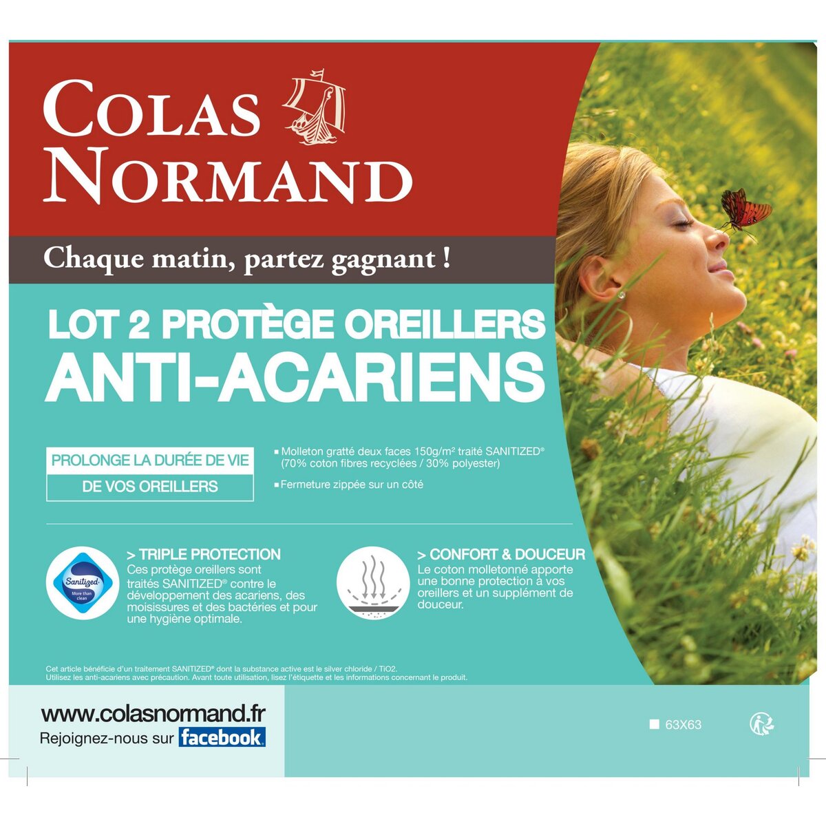 Lot de 2 protections oreillers traités anti-acariens et Sanitized CARIOCA
