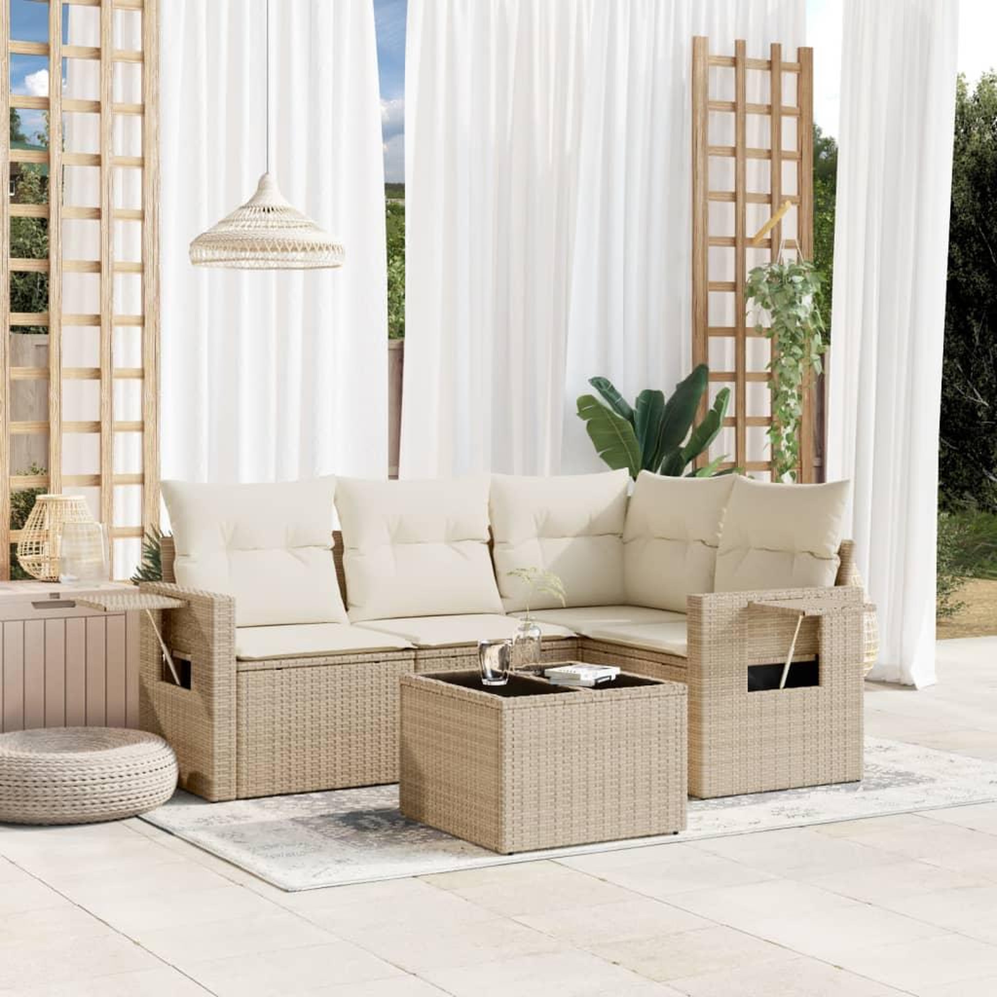 VIDAXL Salon de jardin avec coussins 5 pcs beige resine tressee