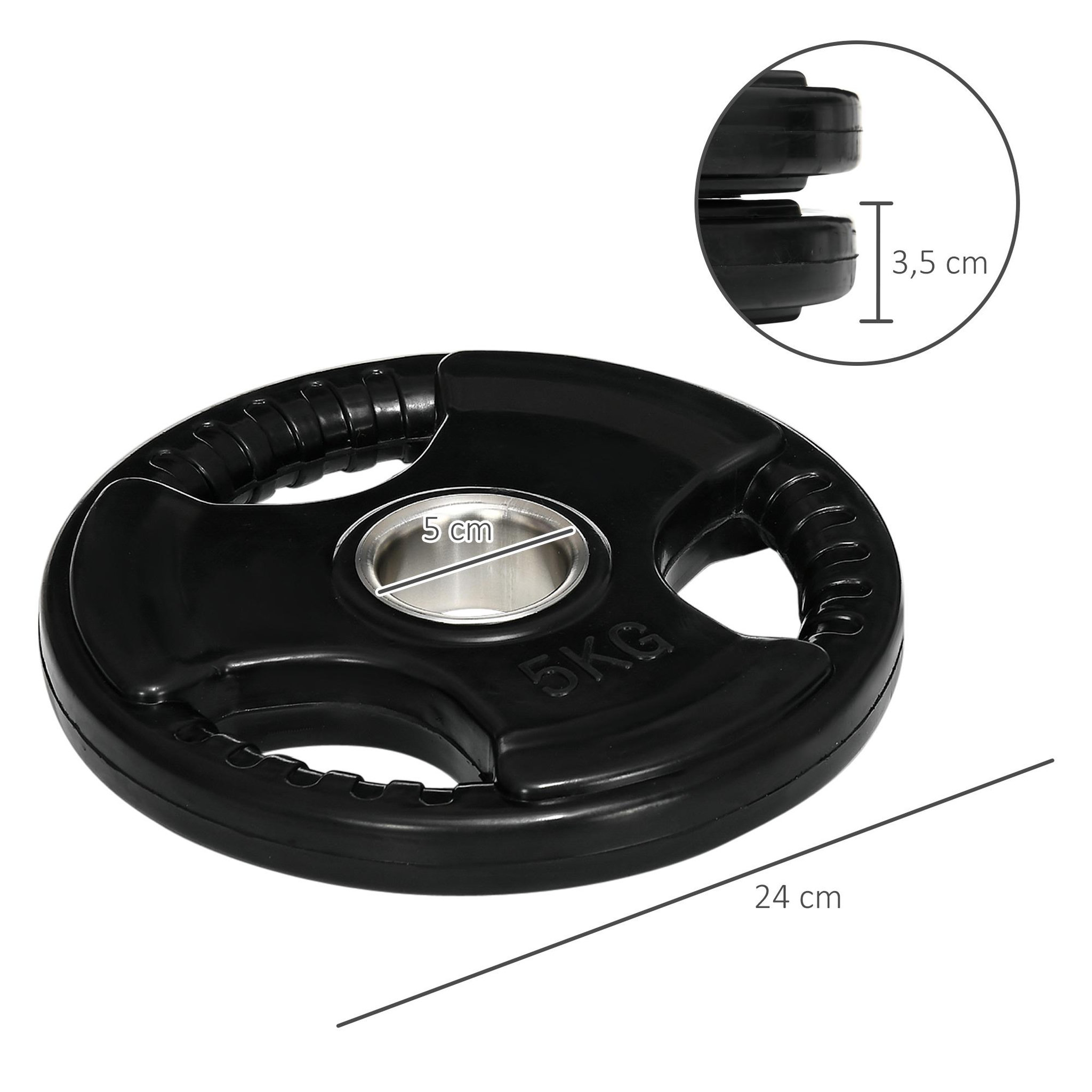 Voir la diapositive 3 : HOMCOM Disques de poids 2 x 5kg - 3 poignées - trous dia.50mm - noir