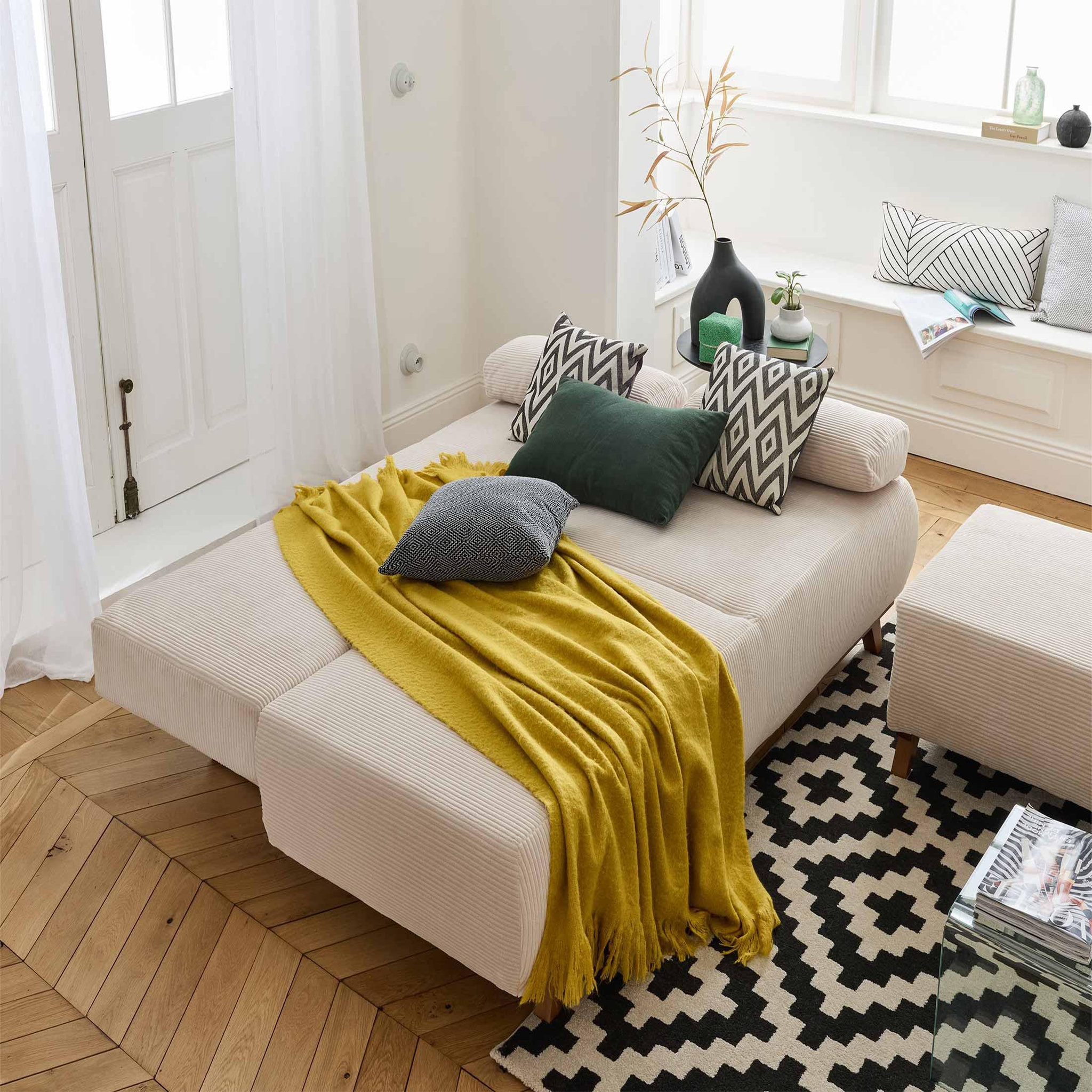 Voir la diapositive 2 : BEST MOBILIER Cristal - canapé 3 places - convertible avec coffre et pouf - en velours côtelé