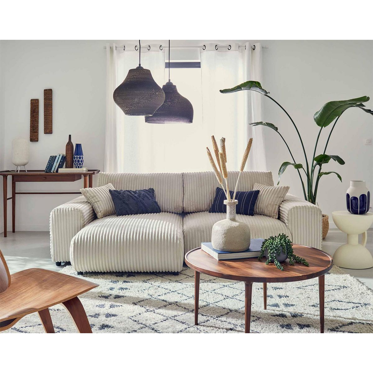 LISA DESIGN Garance - canapé d'angle réversible - 4 places - en velours côtelé grosses côtes