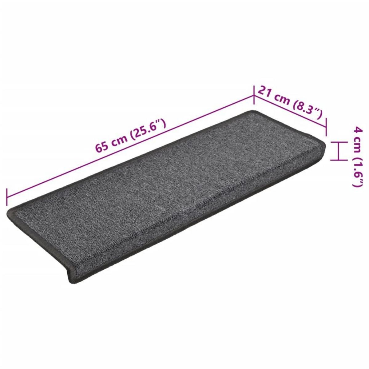 VIDAXL Tapis d'escalier 15 pcs 65x21x4 cm Gris fonce