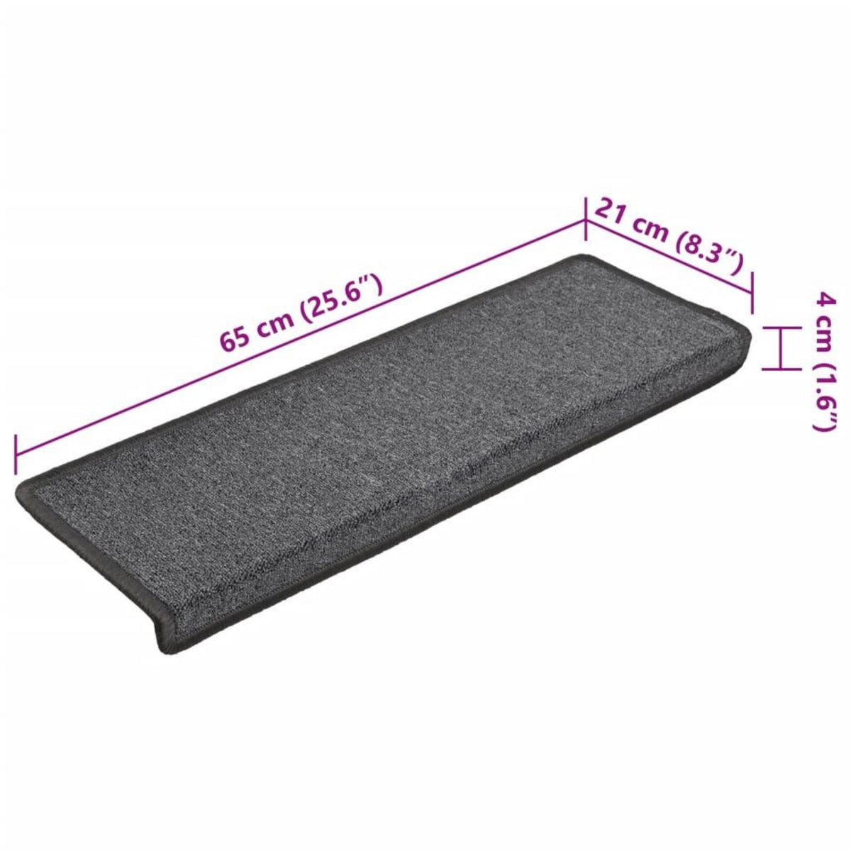 VIDAXL Tapis d'escalier 15 pcs 65x21x4 cm Gris fonce