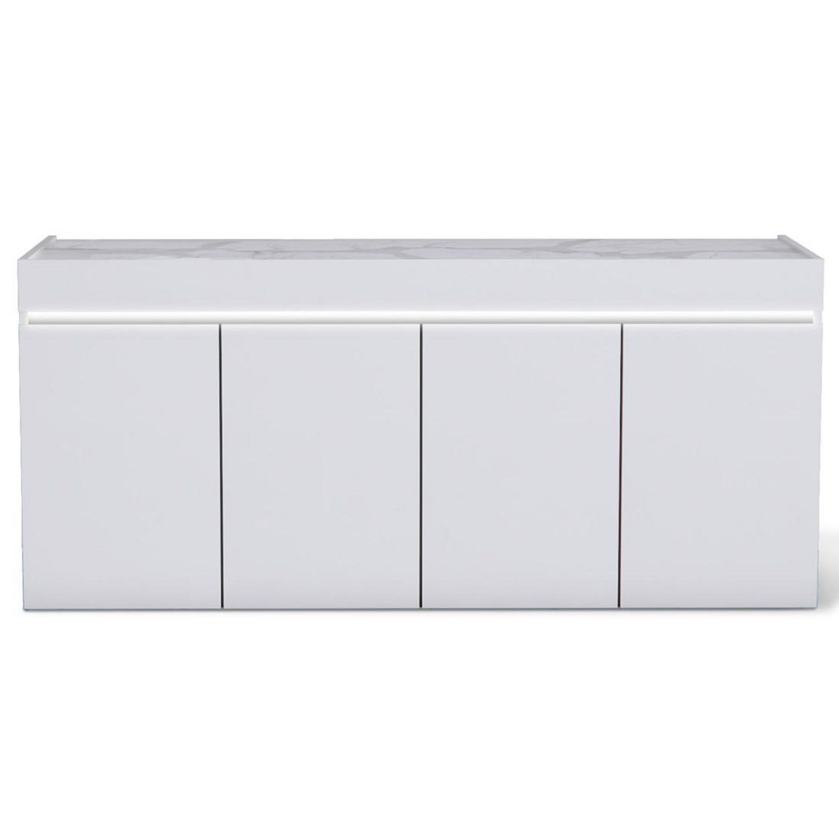 LISA DESIGN Amaury - buffet bas - blanc - plateau effet marbre - 208 cm