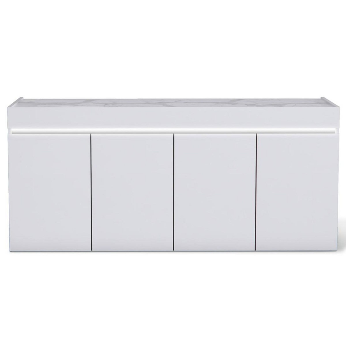 LISA DESIGN Amaury - buffet bas - blanc - plateau effet marbre - 208 cm