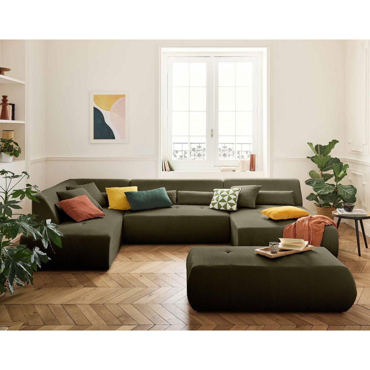 LISA DESIGN Onyx - canapé panoramique modulable d'angle gauche 7 places - en velours côtelé