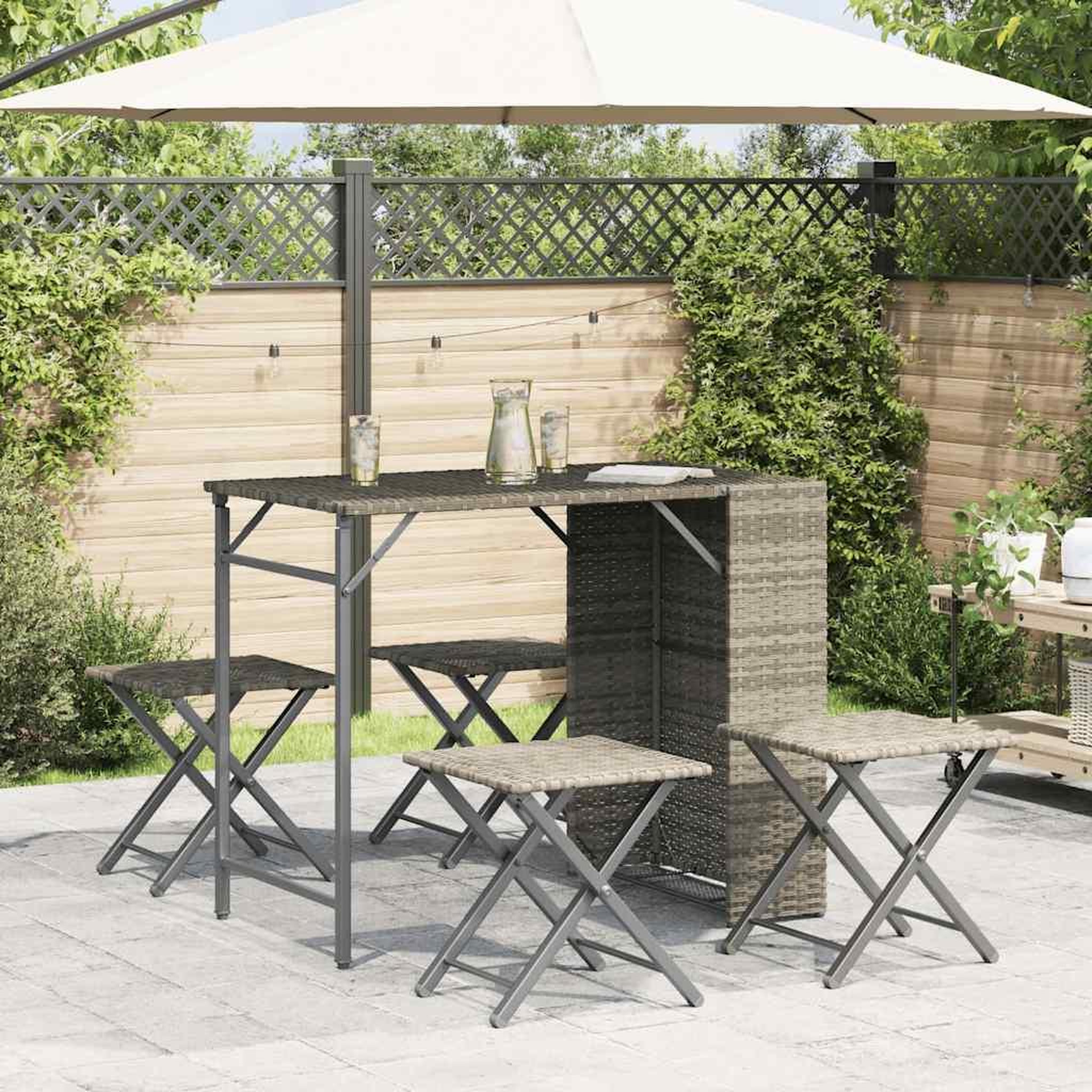 Voir la diapositive 3 : VIDAXL Ensemble a manger de jardin 5 pcs pliable gris clair poly rotin
