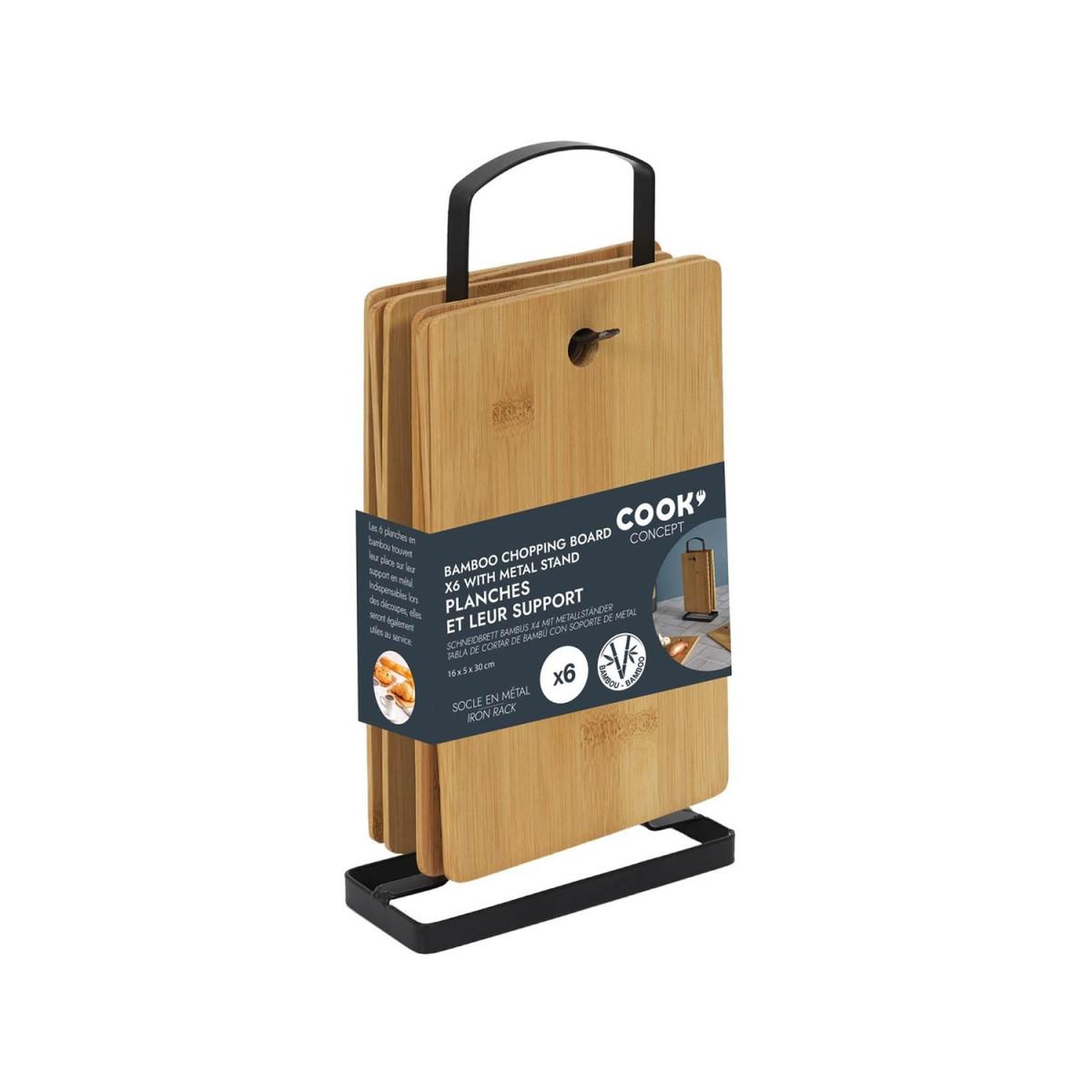 Voir la diapositive 4 : COOK CONCEPT Lot de 6 Planches à Découper  Socle  29cm Naturel
