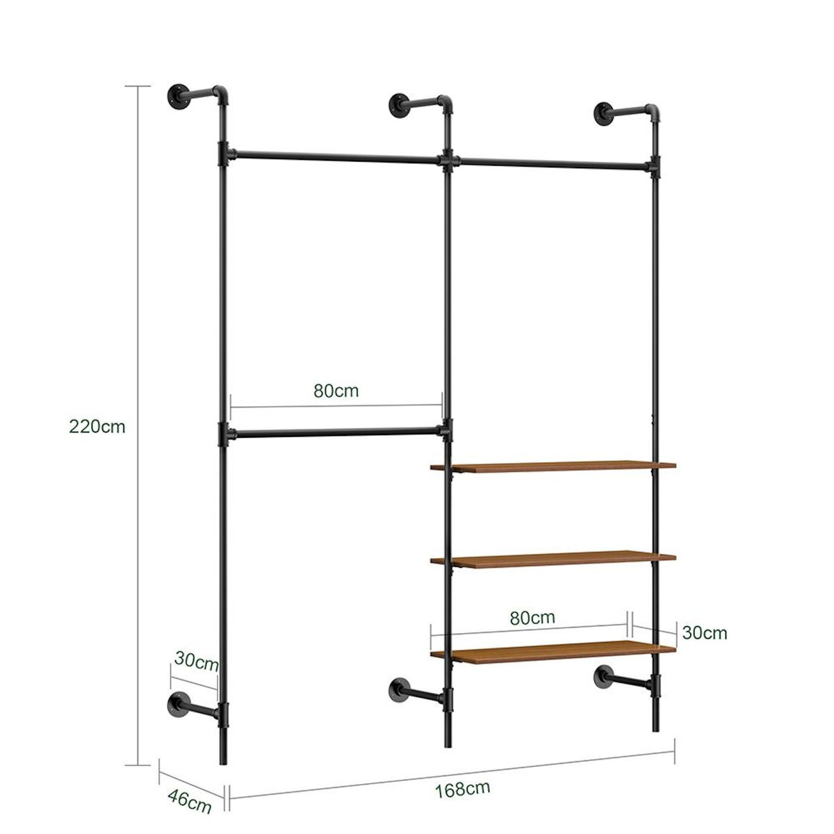 SOBUY SoBuy - Portemanteau Sur Pied à trois étagères - Noir - 168x46x220cm - Industriel - KLS18-SCH