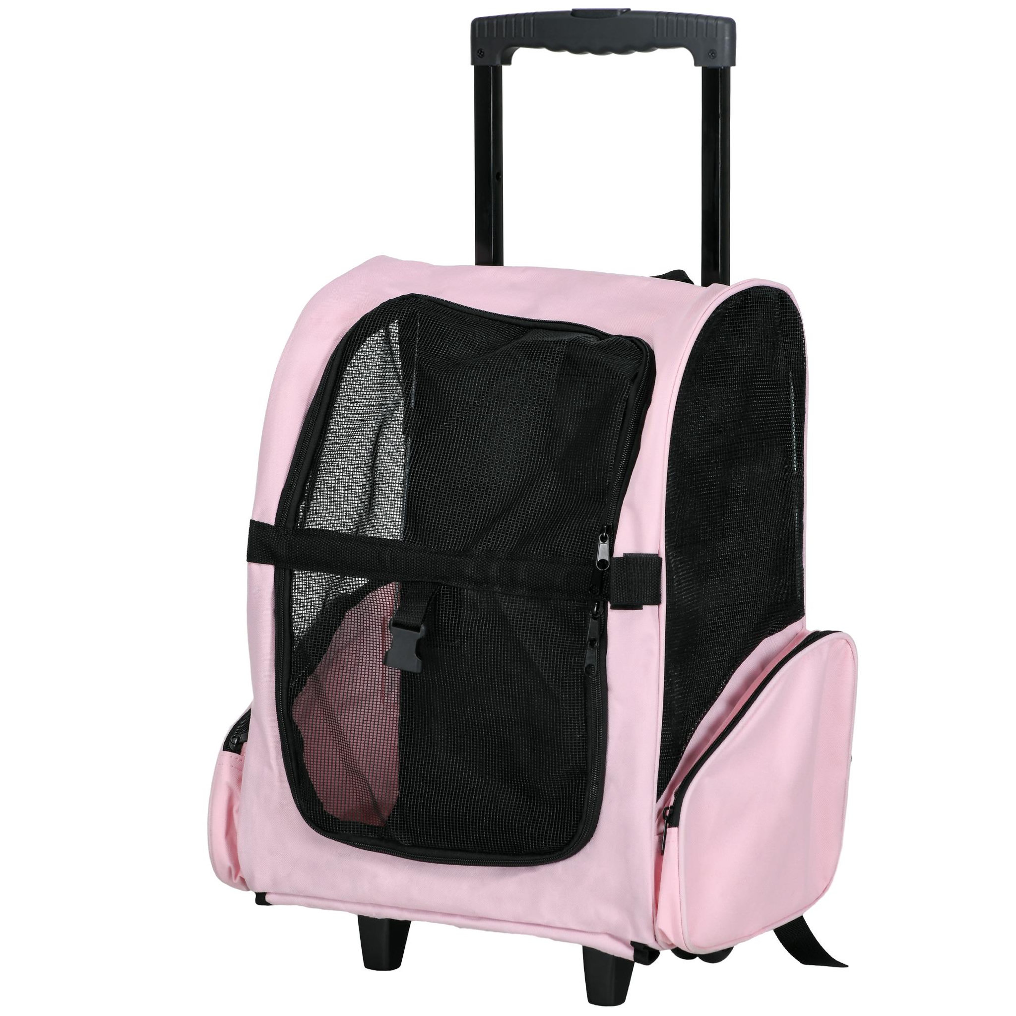 Voir la diapositive 5 : PAWHUT 2 en 1 trolley chariot sac a dos sac de transport a roulettes pour chien chat rose