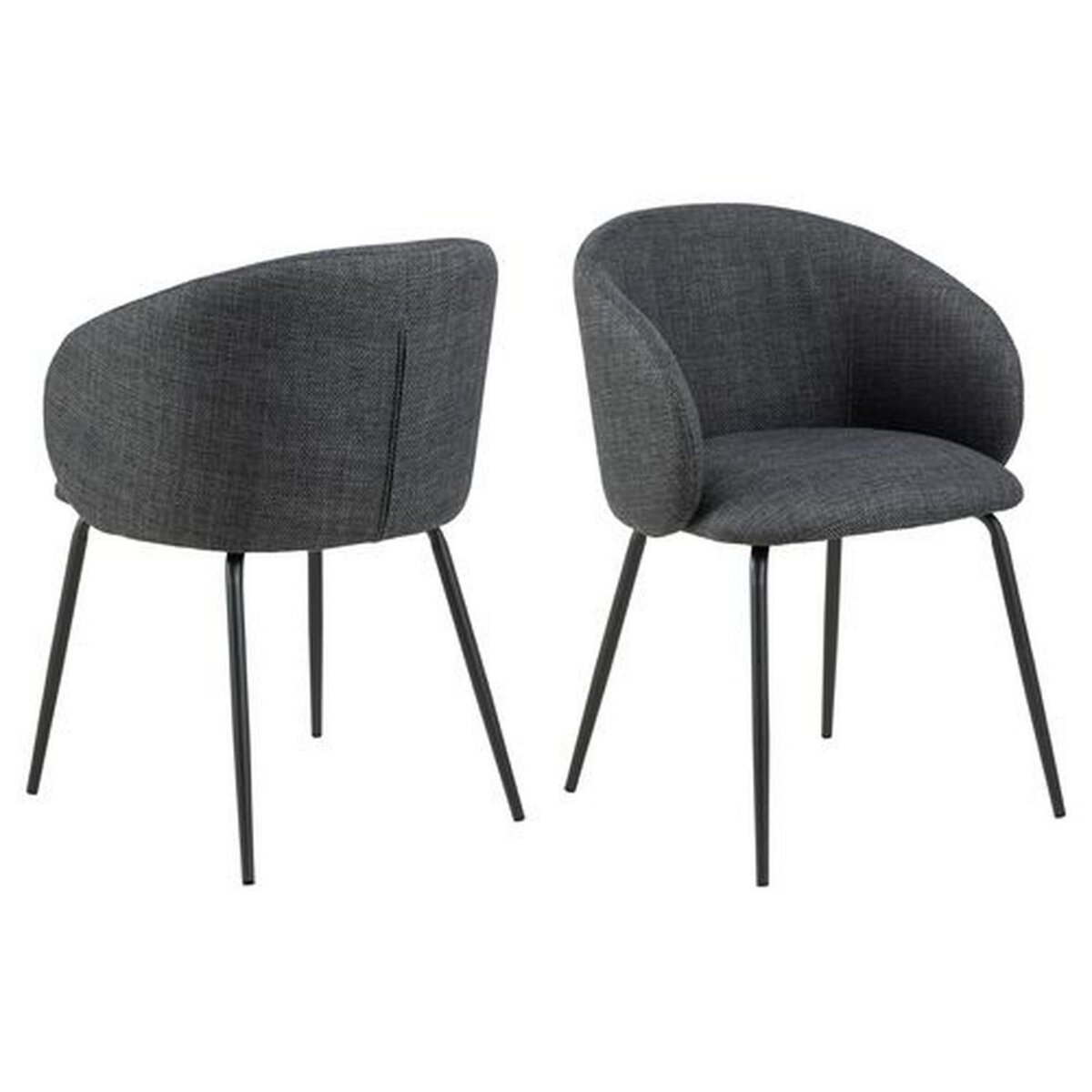 TOILINUX Lot de 2 chaises avec accoudoirs SÖREN - Gris anthracite avec pieds noirs