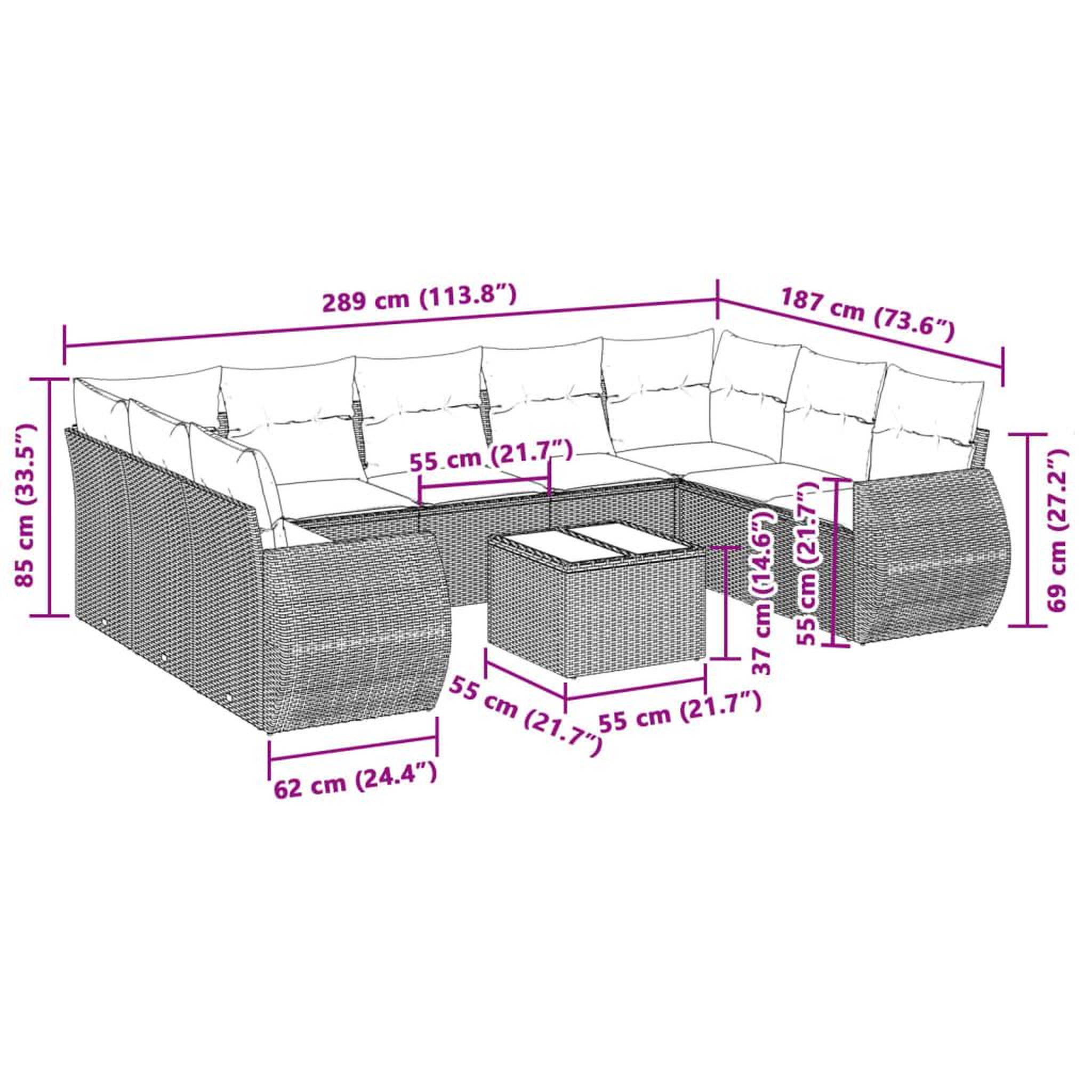 Voir la diapositive 6 : VIDAXL Salon de jardin avec coussins 10 pcs gris clair resine tressee