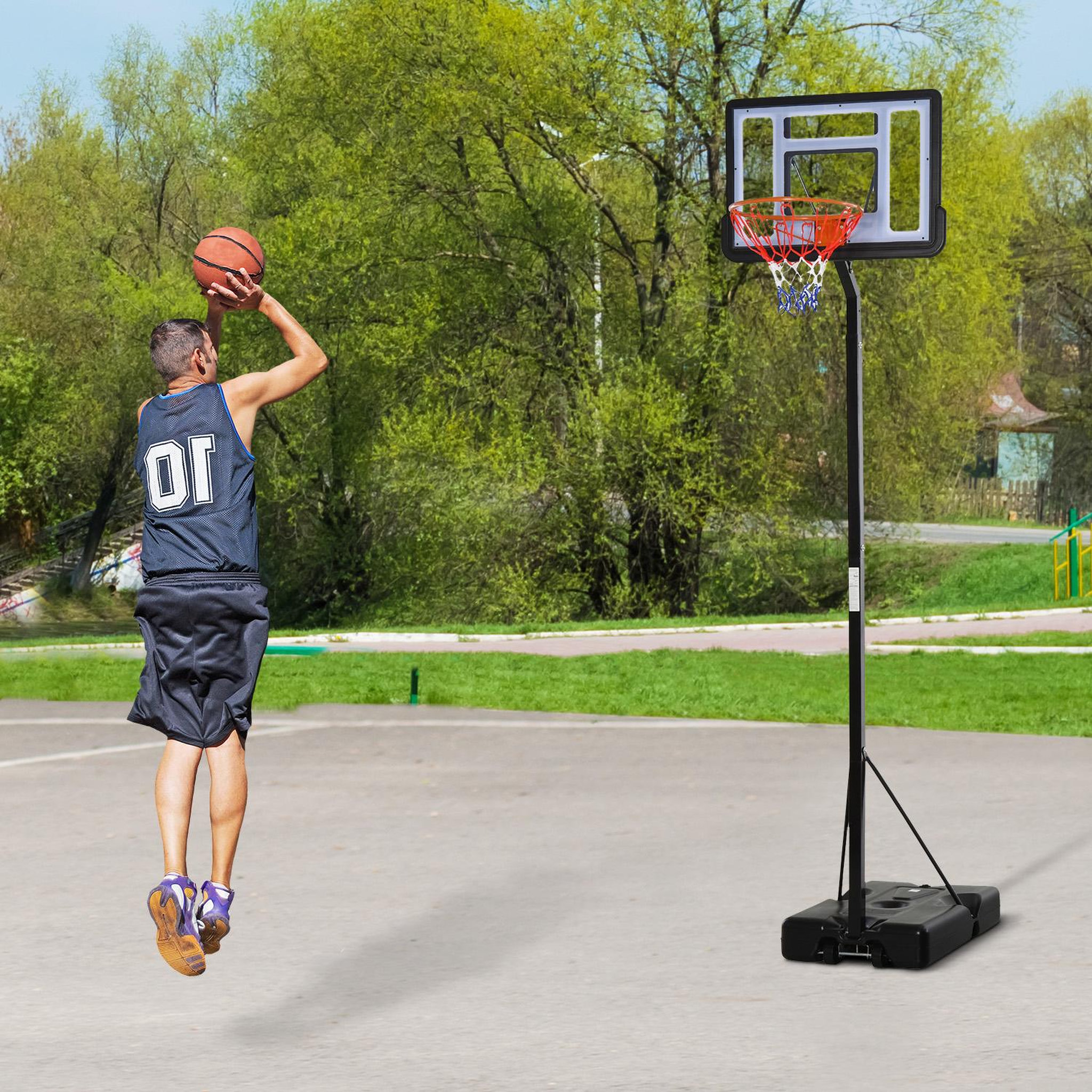 Voir la diapositive 2 : HOMCOM Panier de basket-ball sur Pied avec base de lestage sur roulettes hauteur réglable 3,02-3,52 m Noir Blanc