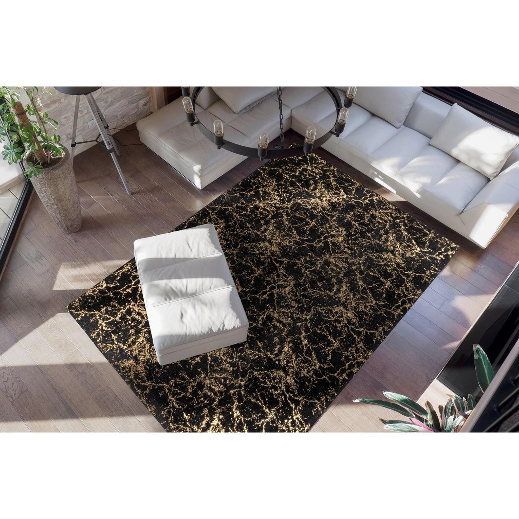 Voir la diapositive 2 : Paris Prix Tapis marbré à poils longs  bijou  noir & or