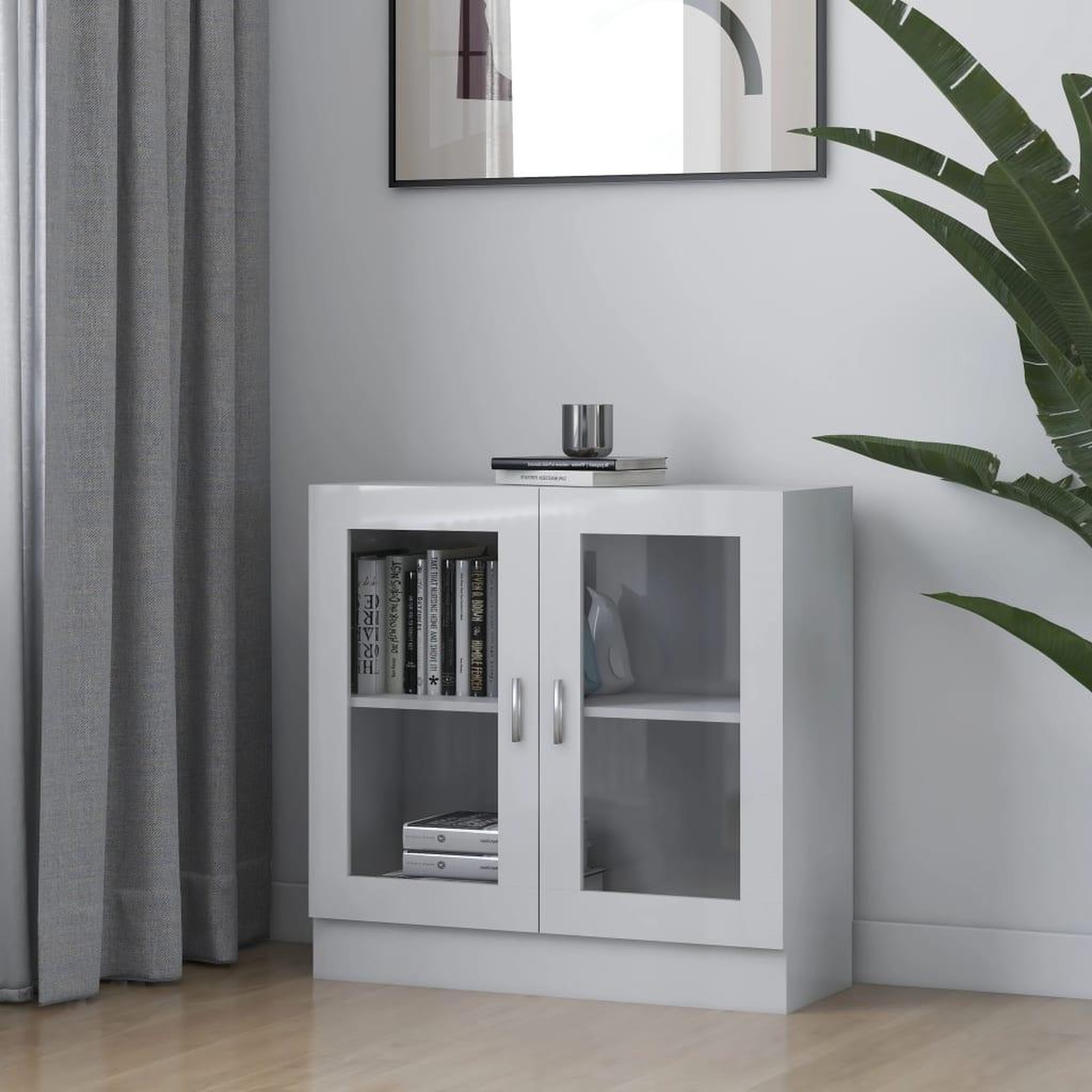 Voir la diapositive 1 : VIDAXL Armoire a vitrine Blanc brillant 82,5x30,5x80cm Bois ingenierie