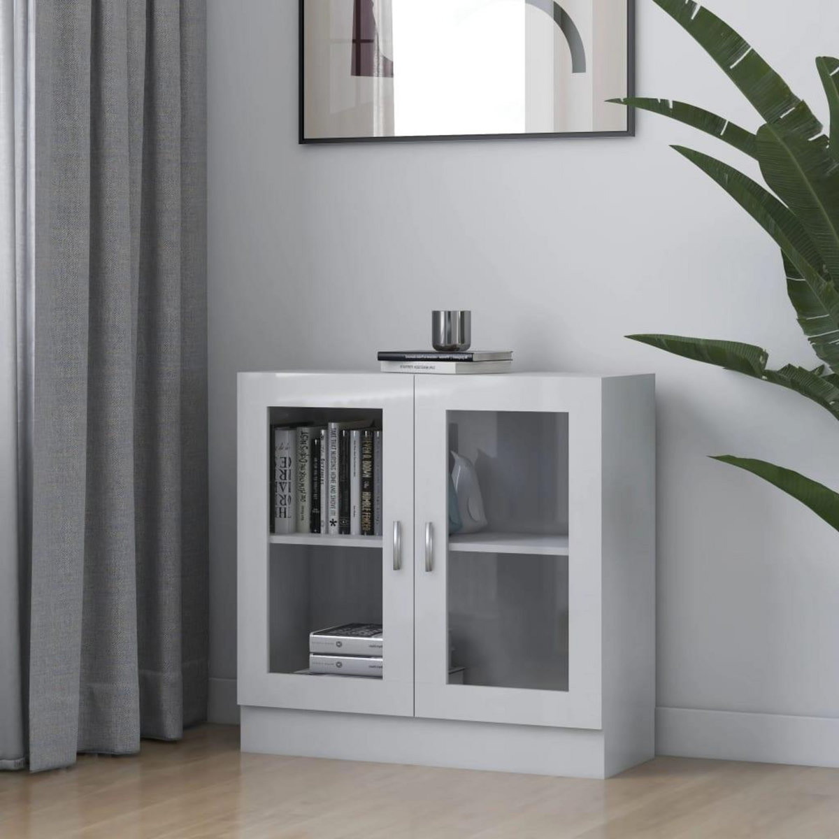 VIDAXL Armoire a vitrine Blanc brillant 82,5x30,5x80cm Bois ingenierie