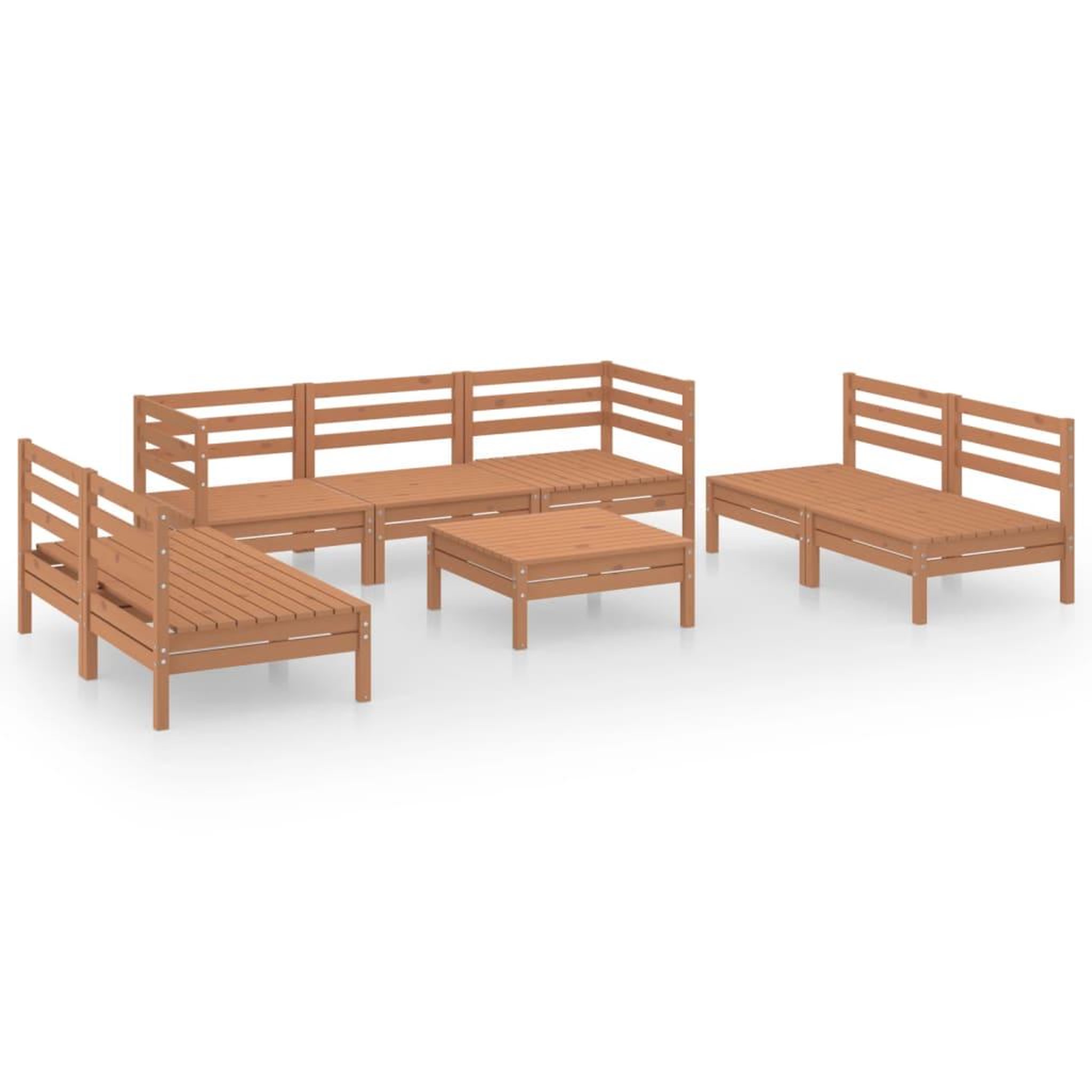Voir la diapositive 1 : VIDAXL Salon de jardin 8 pcs marron miel bois de pin massif