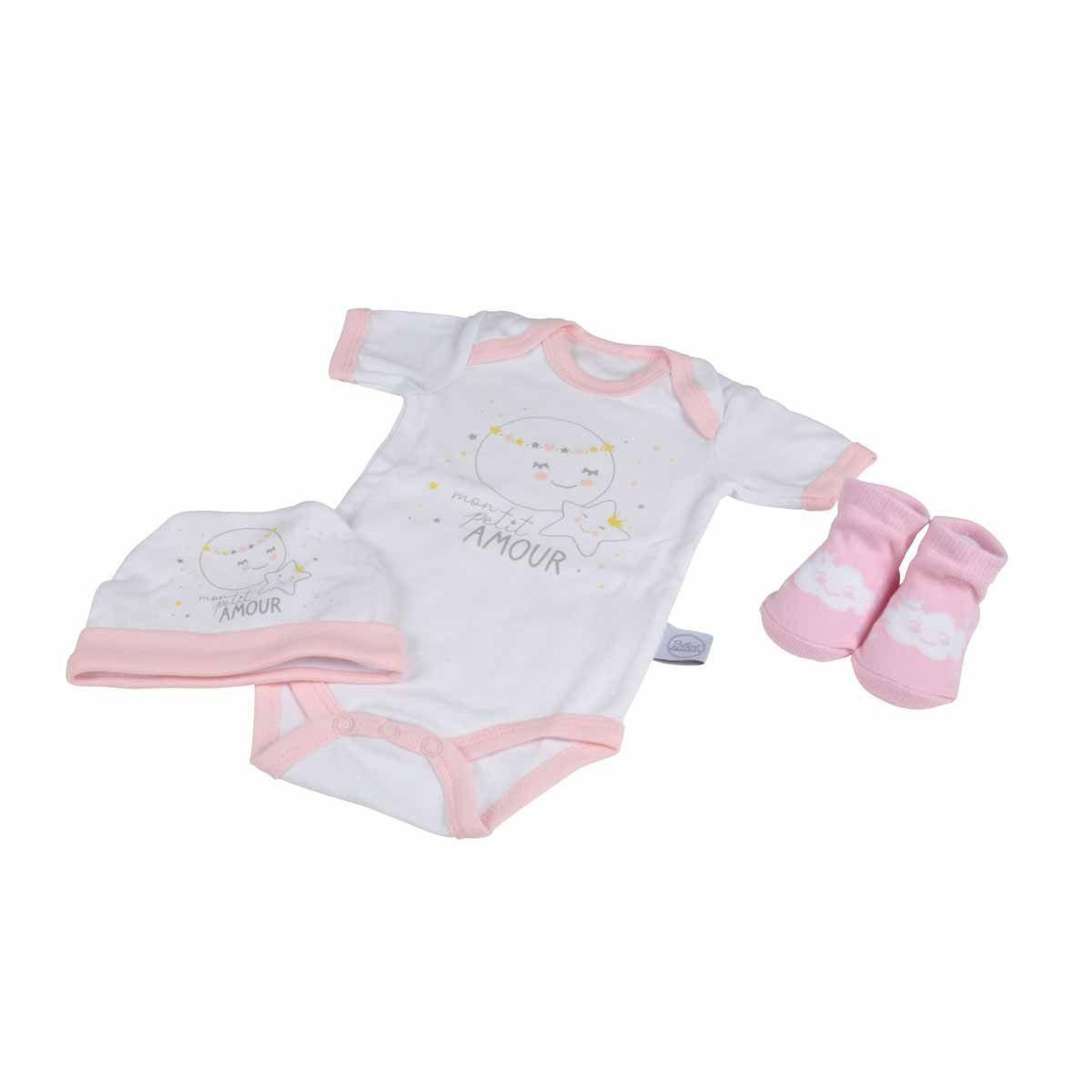 Voir la diapositive 1 : BEBE DOUCEUR Coffret naissance 3 pièces  lune  0 à 1 mois rose