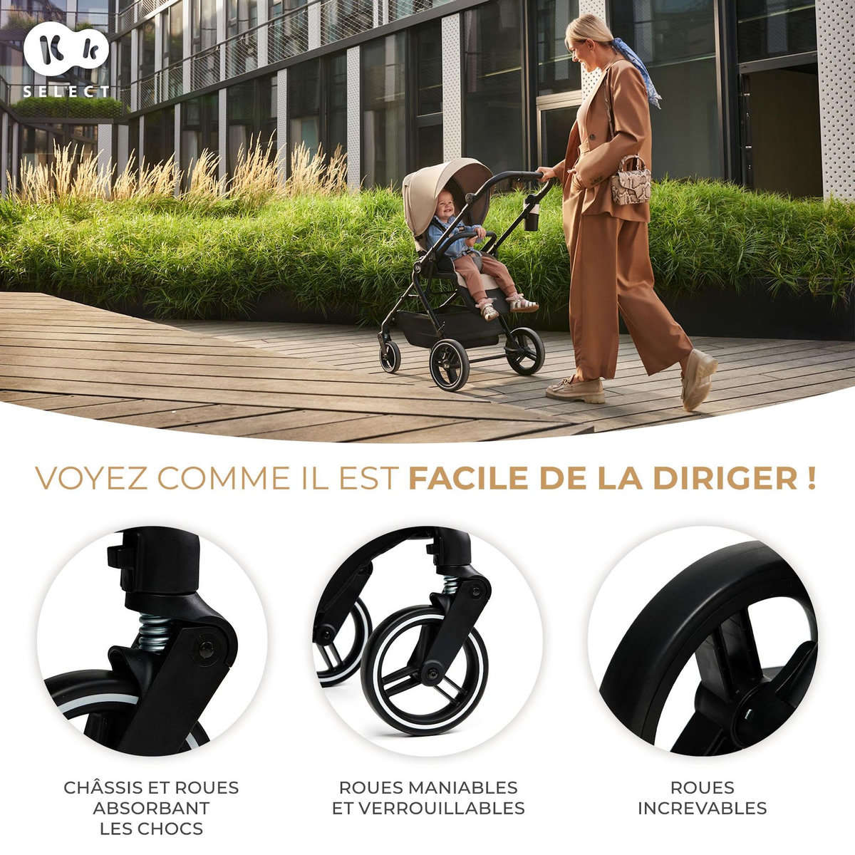 KINDERKRAFT Poussette 3 en 1 avec nacelle YOXI, roues anti-crevaison et accessoires