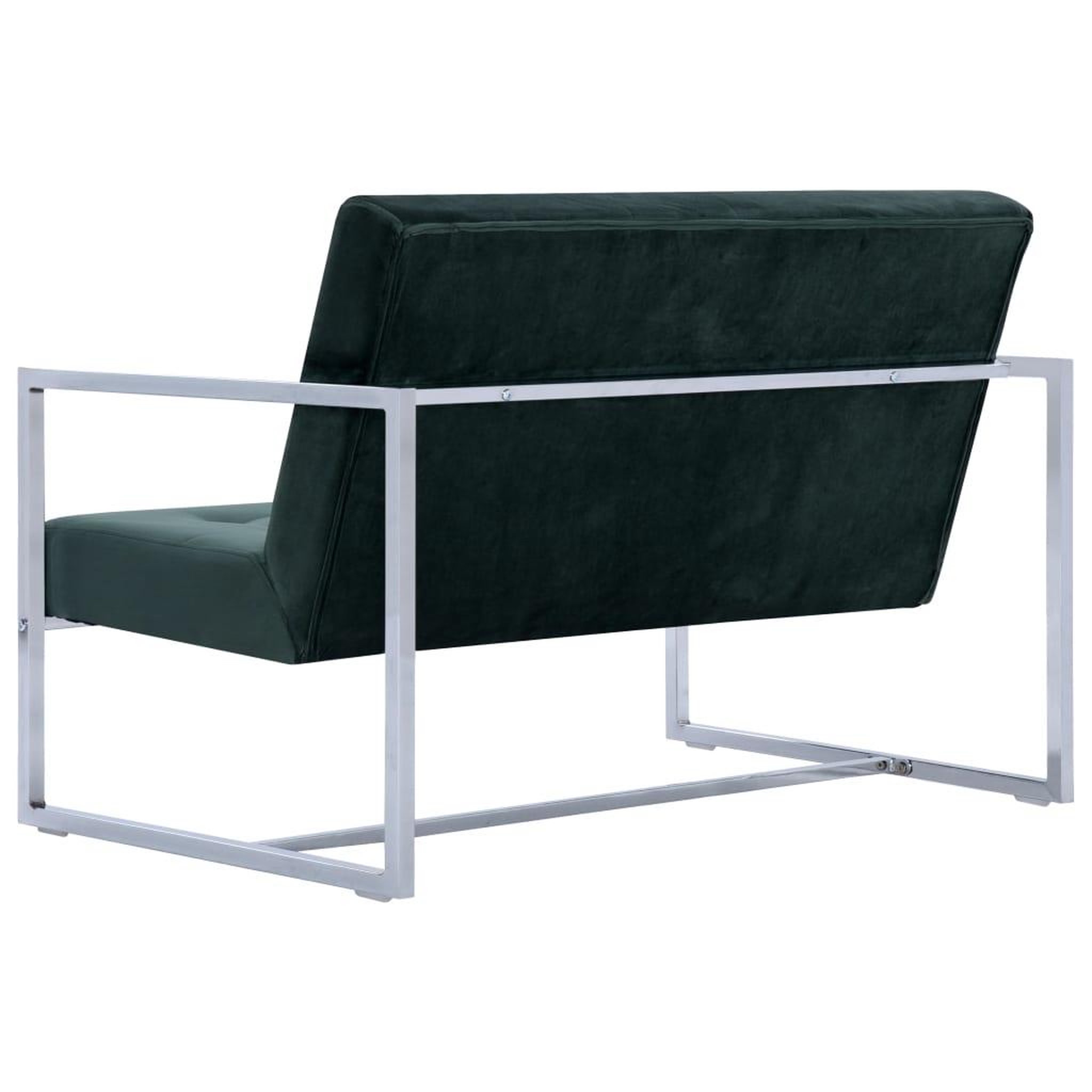 Voir la diapositive 5 : VIDAXL Canape 2 places avec accoudoirs Vert fonce Chrome et velours