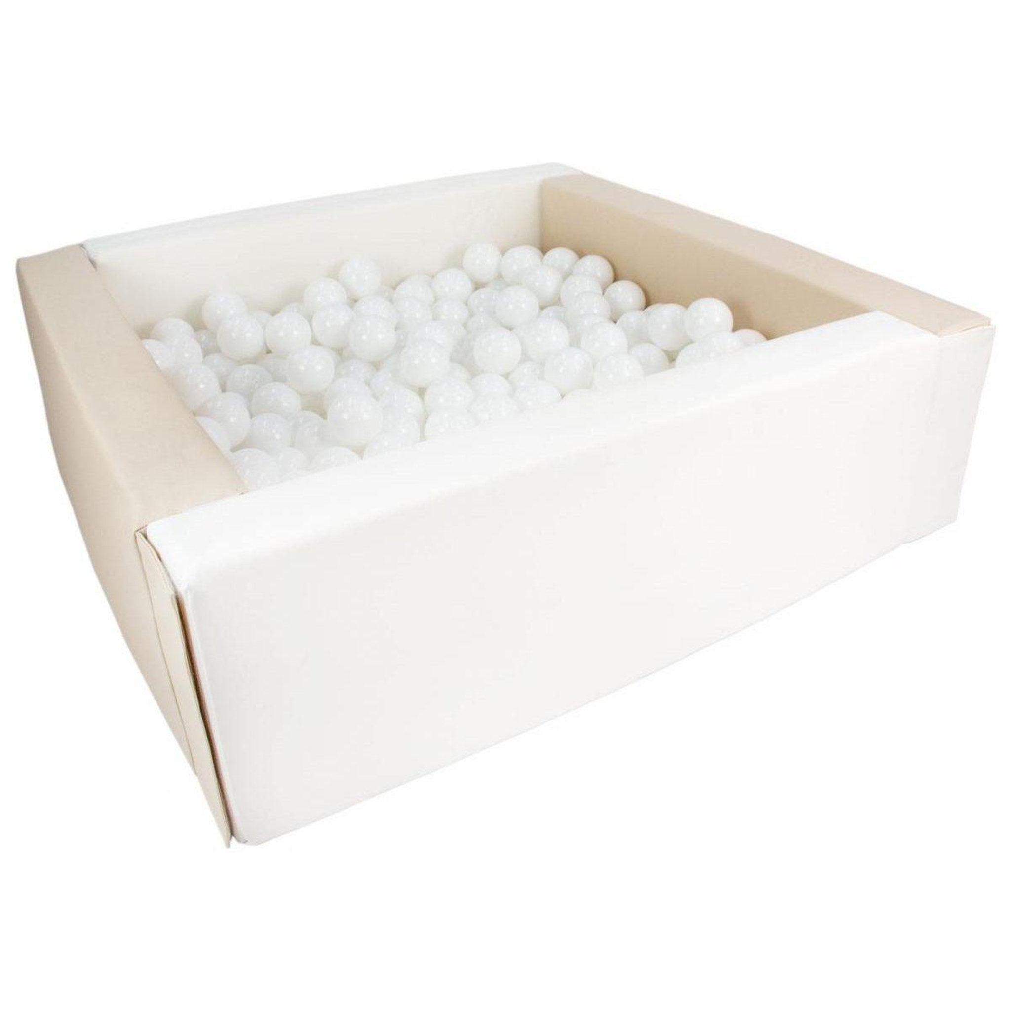 VELINDA Piscine à balles carrée avec 300 balles - blanc, cappuccino/blanc