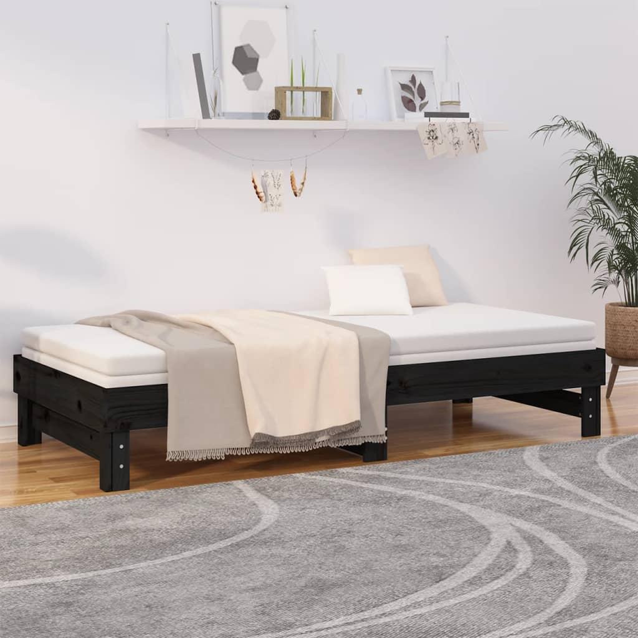 Voir la diapositive 4 : VIDAXL Lit coulissant sans matelas noir 2x(90x200) cm
