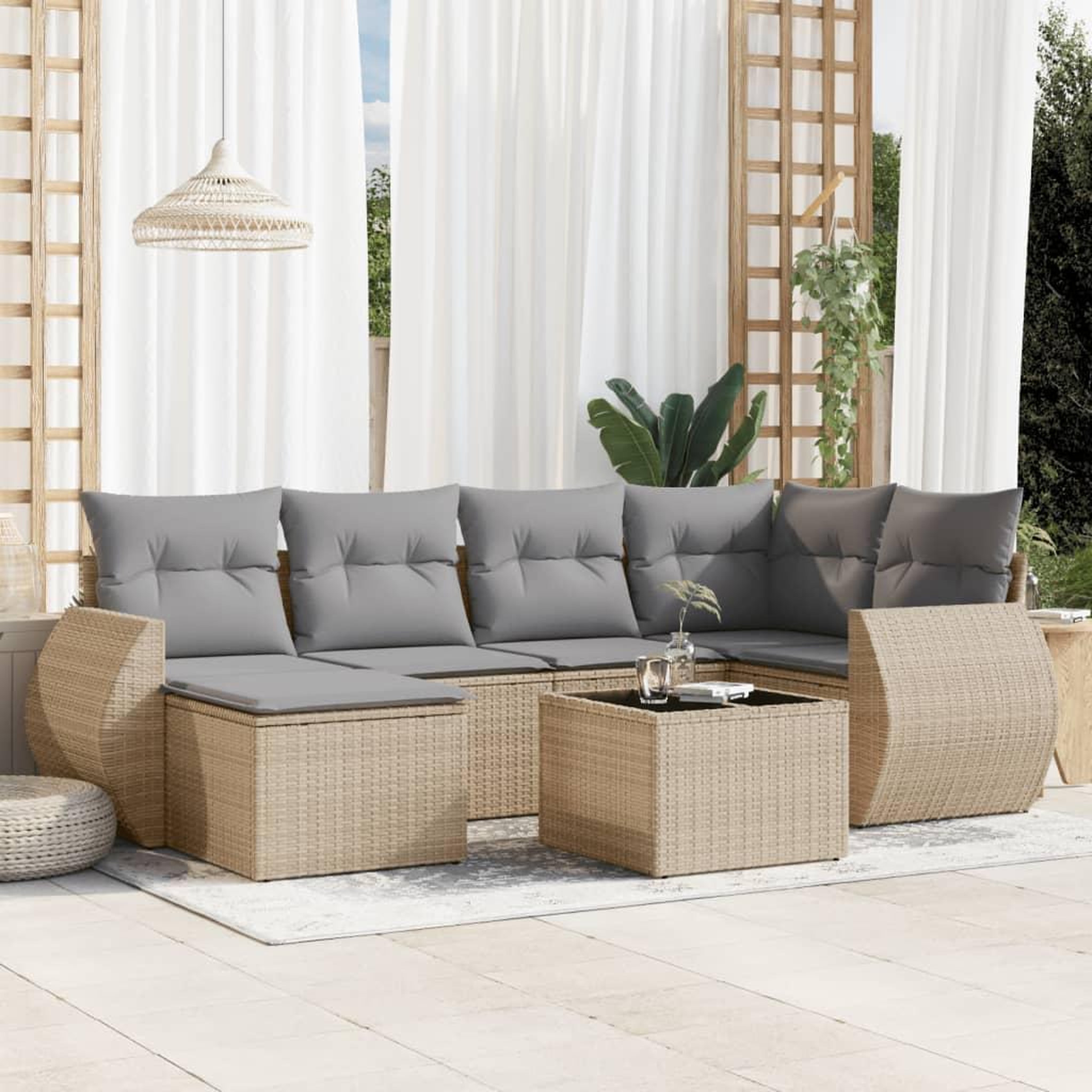 VIDAXL Salon de jardin avec coussins 7 pcs beige resine tressee