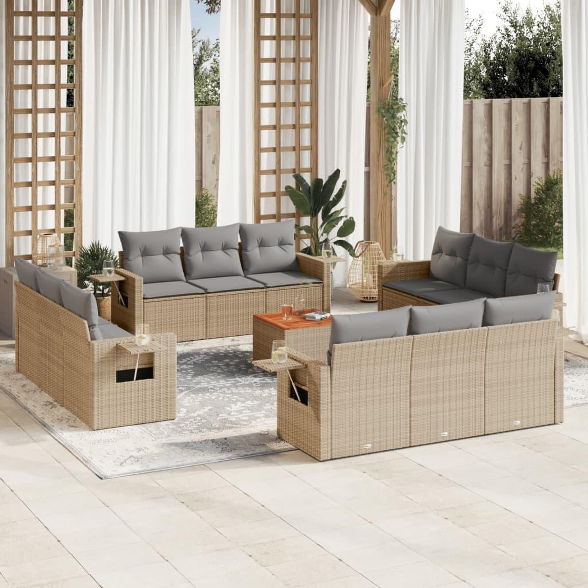 VIDAXL Salon de jardin et coussins 13 pcs melange beige resine tressee