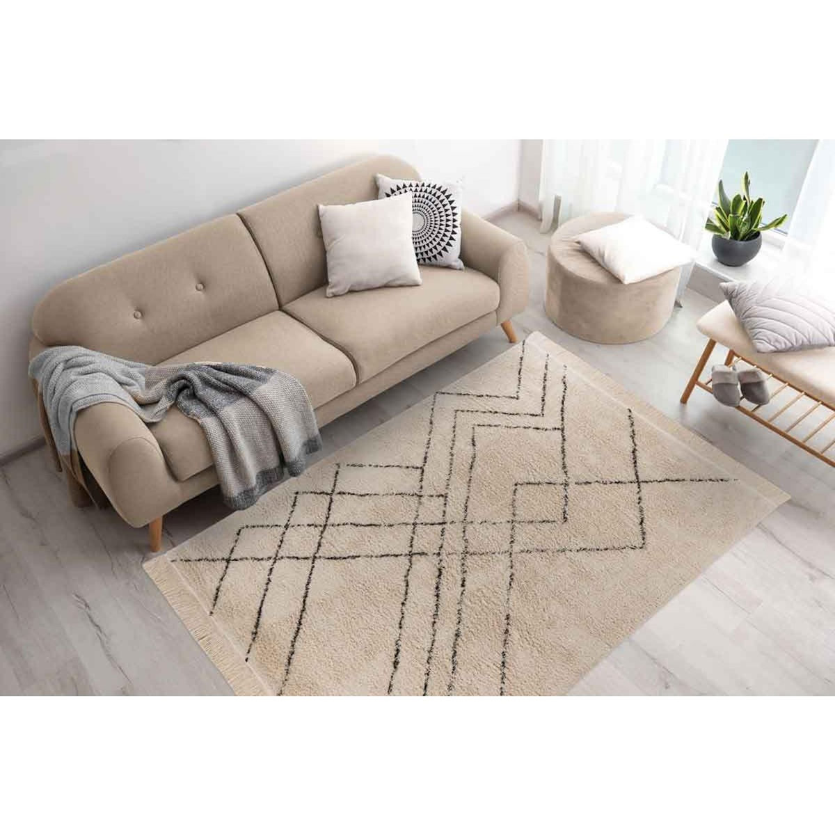 Paris Prix Tapis Tufté à la Main Ethnique  Mylen VI  Beige & Noir