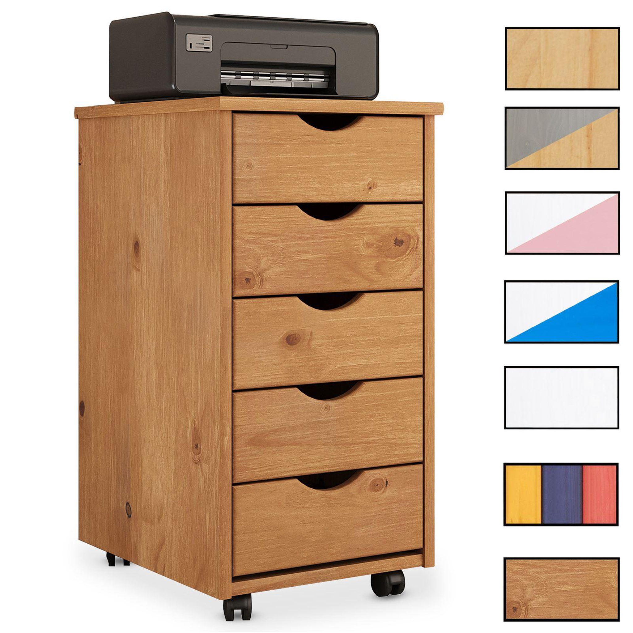IDIMEX Caisson de bureau sur roulettes LAGOS, avec 5 tiroirs. Coloris disponibles : Marron, Bicolore, Blanc