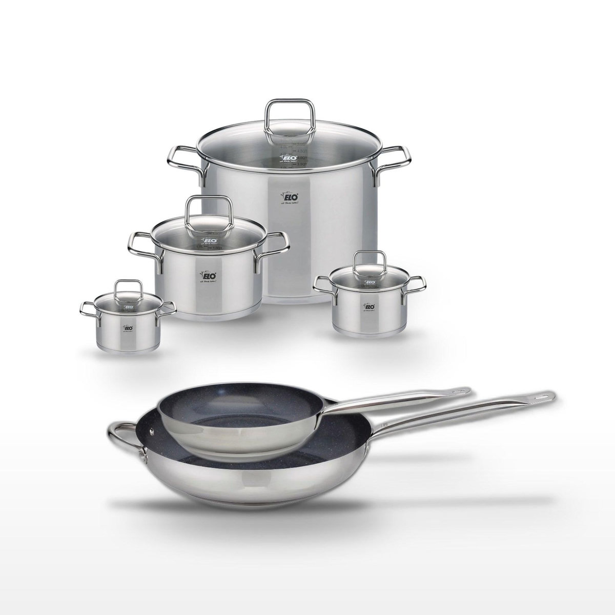 ELO Lot Poêles 24cm & 32cm Elo Profi Therm Platinum et 4 Faitouts Elo