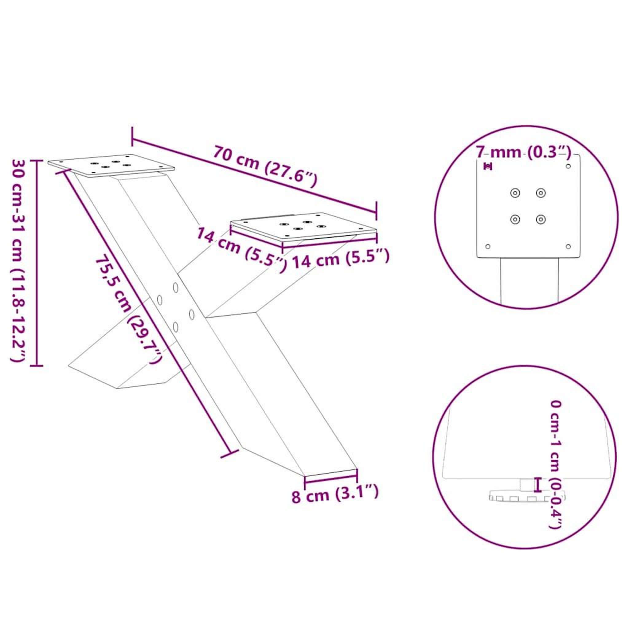 Voir la diapositive 6 : VIDAXL Pieds de table basse forme de X 2 pcs blanc 70x(30-31) cm acier