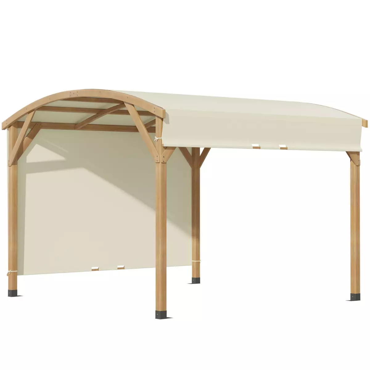 OUTSUNNY Pergola bois design arche toile de toit rétractable anti-UV UPF30+ dim. 3,2L x 3,08l x 2,42 m beige