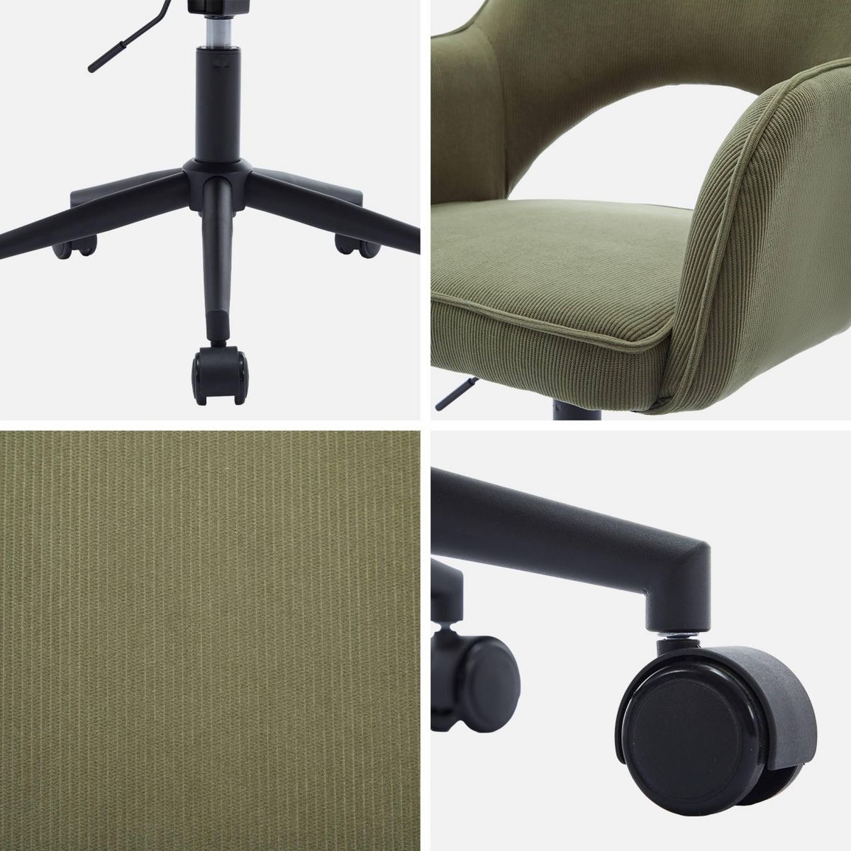 SWEEEK Chaise de bureau à roulettes velours côtelé , L 60 x P 62 x H 89 / 99cm