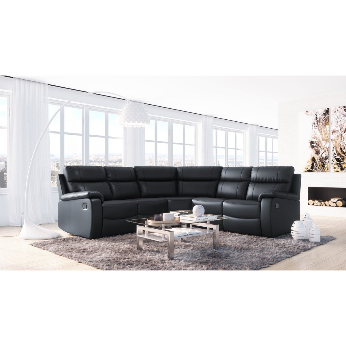 Canapé d'angle 6 places relax manuel simili HELENE