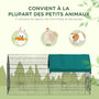 Voir la diapositive 6 : PAWHUT Parc enclos petits animaux - 2 portes, 2 trappes nourrissages, zone couverte - acier noir polyester vert