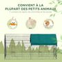 Voir la diapositive 6 : PAWHUT Parc enclos petits animaux - 2 portes, 2 trappes nourrissages, zone couverte - acier noir polyester vert