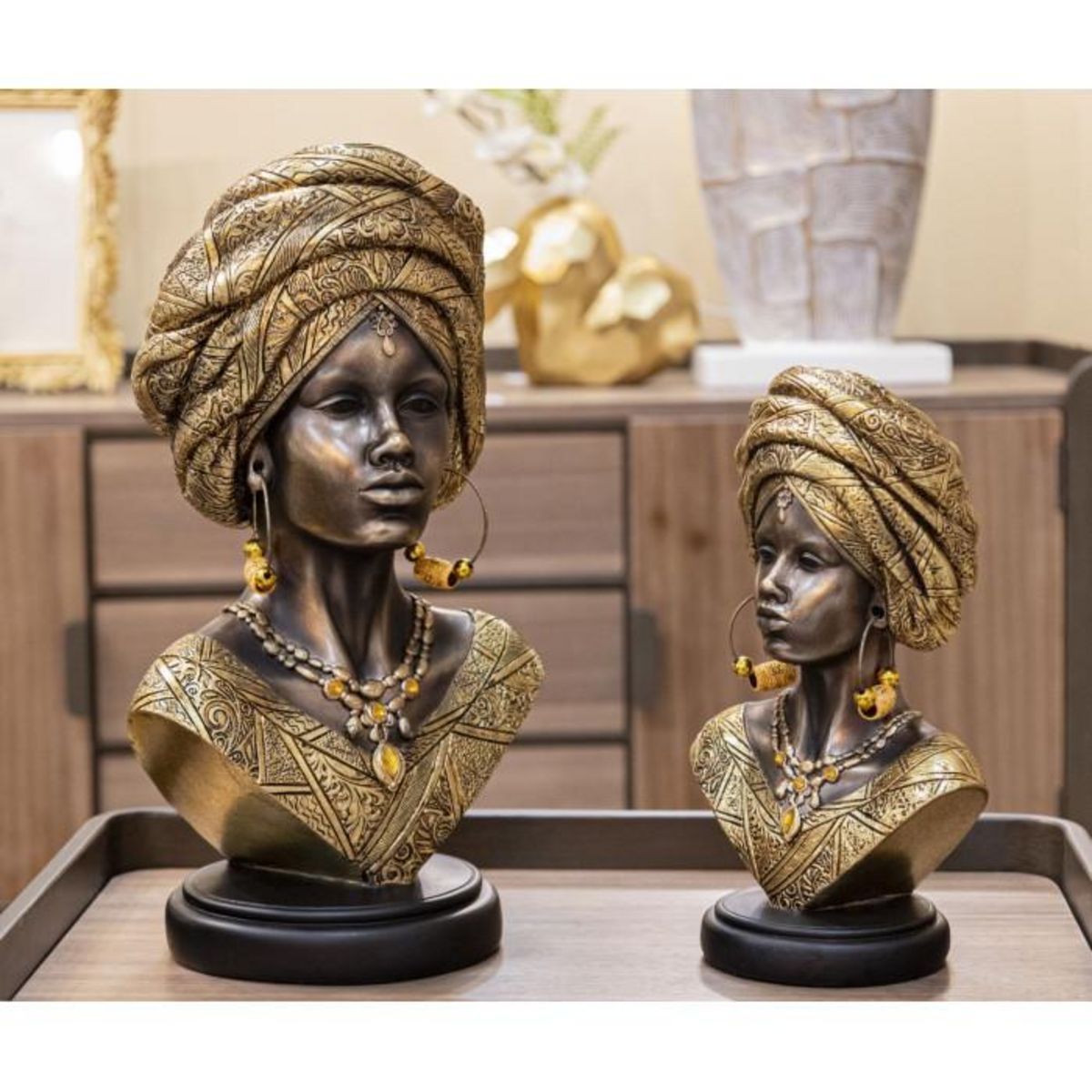 Paris Prix Buste Femme Africaine en Résine  Nairobi  38cm Or