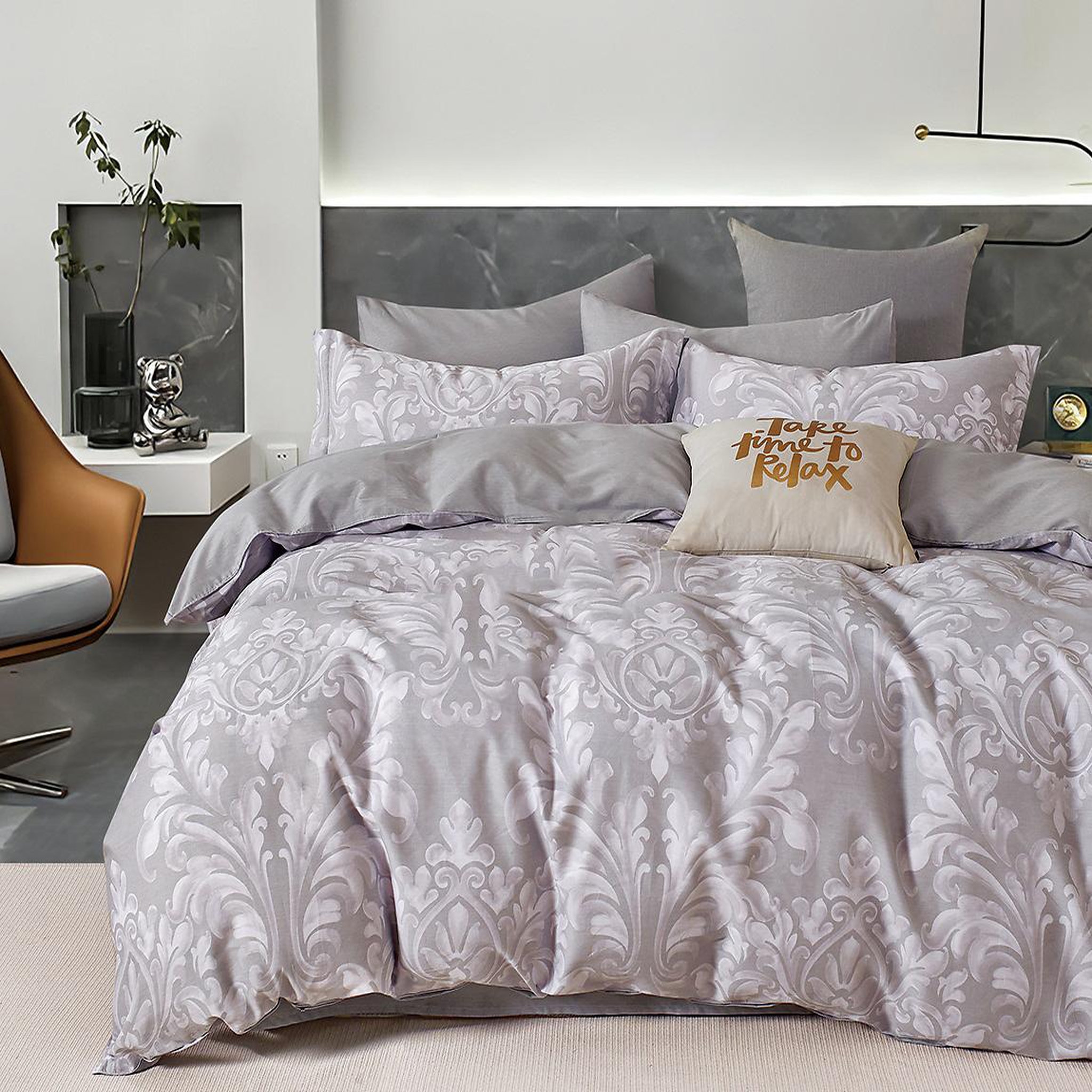 Home collection Parure housse de couette 100 % percale de coton 80 fils Barceline. Coloris disponibles : Gris