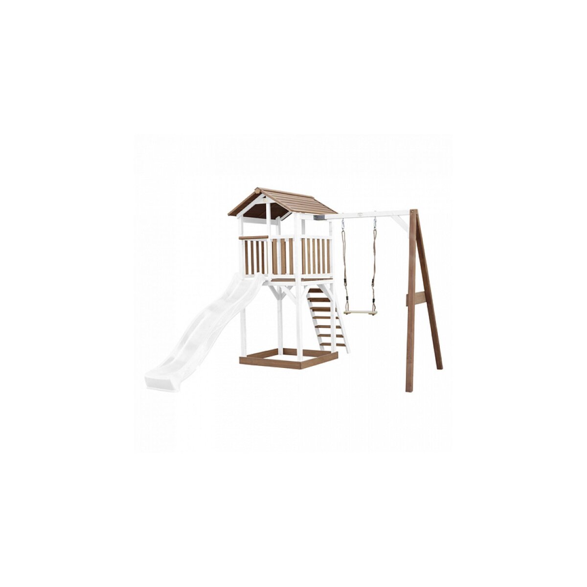 Axi House AXI Beach Tower avec Balancoire Simple Marron Blanc Toboggan Blanc