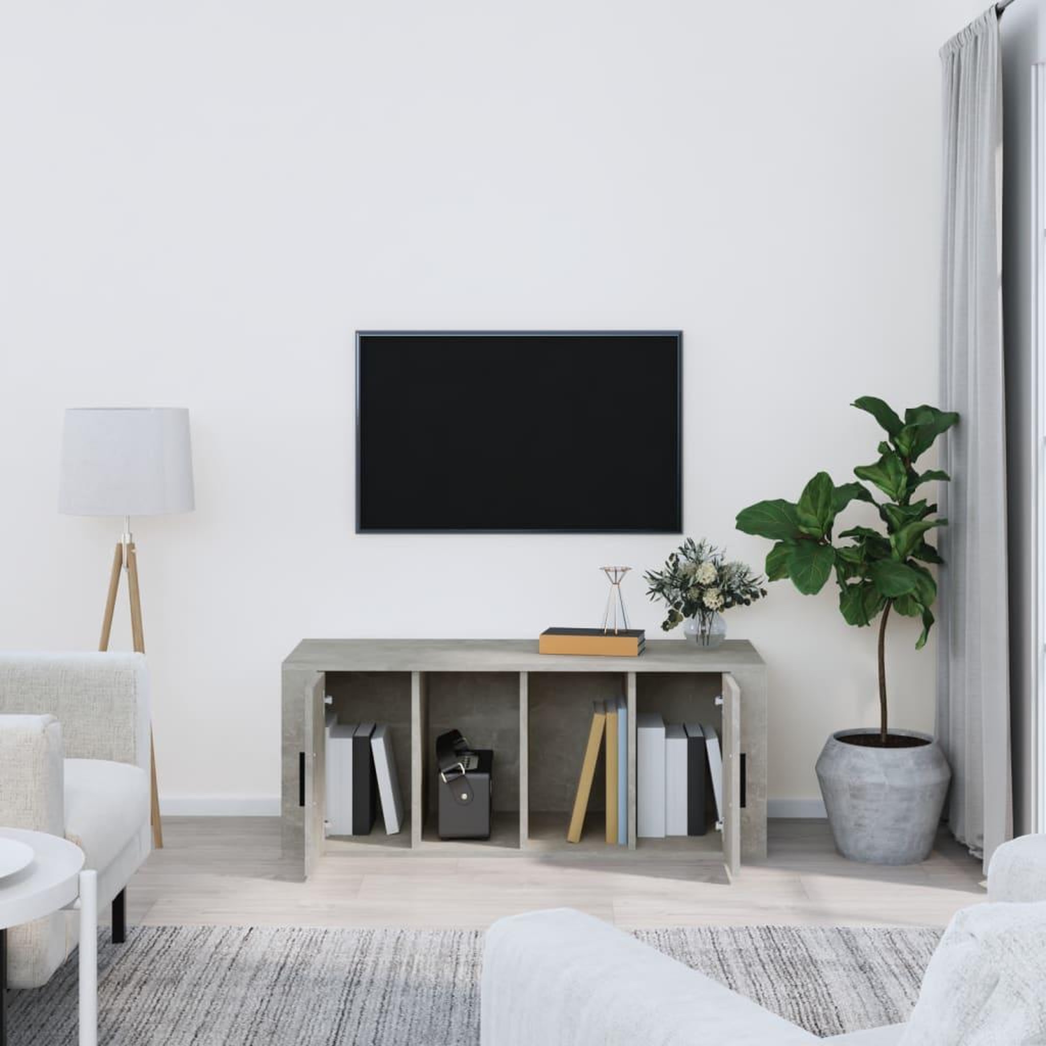 Voir la diapositive 3 : VIDAXL Meuble TV Gris beton 100x35x40 cm Bois d'ingenierie