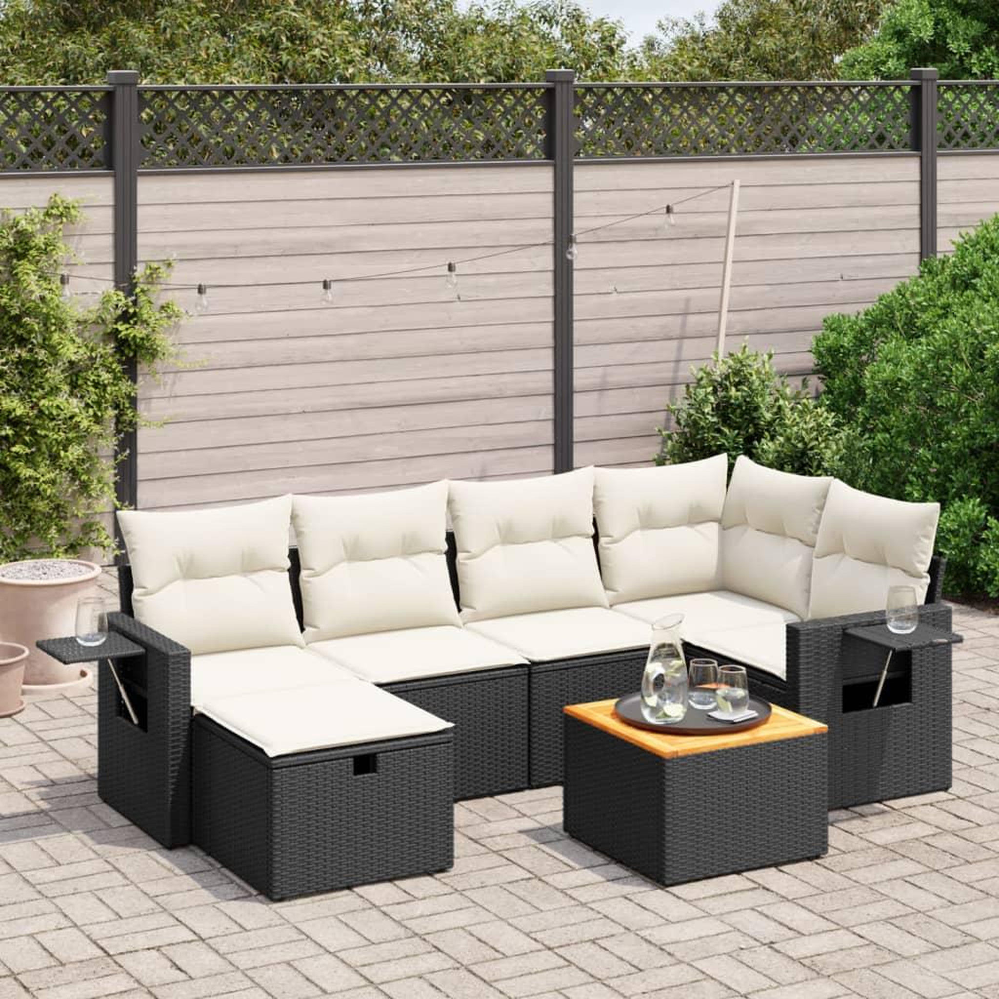 VIDAXL Salon de jardin 7 pcs avec coussins noir resine tressee