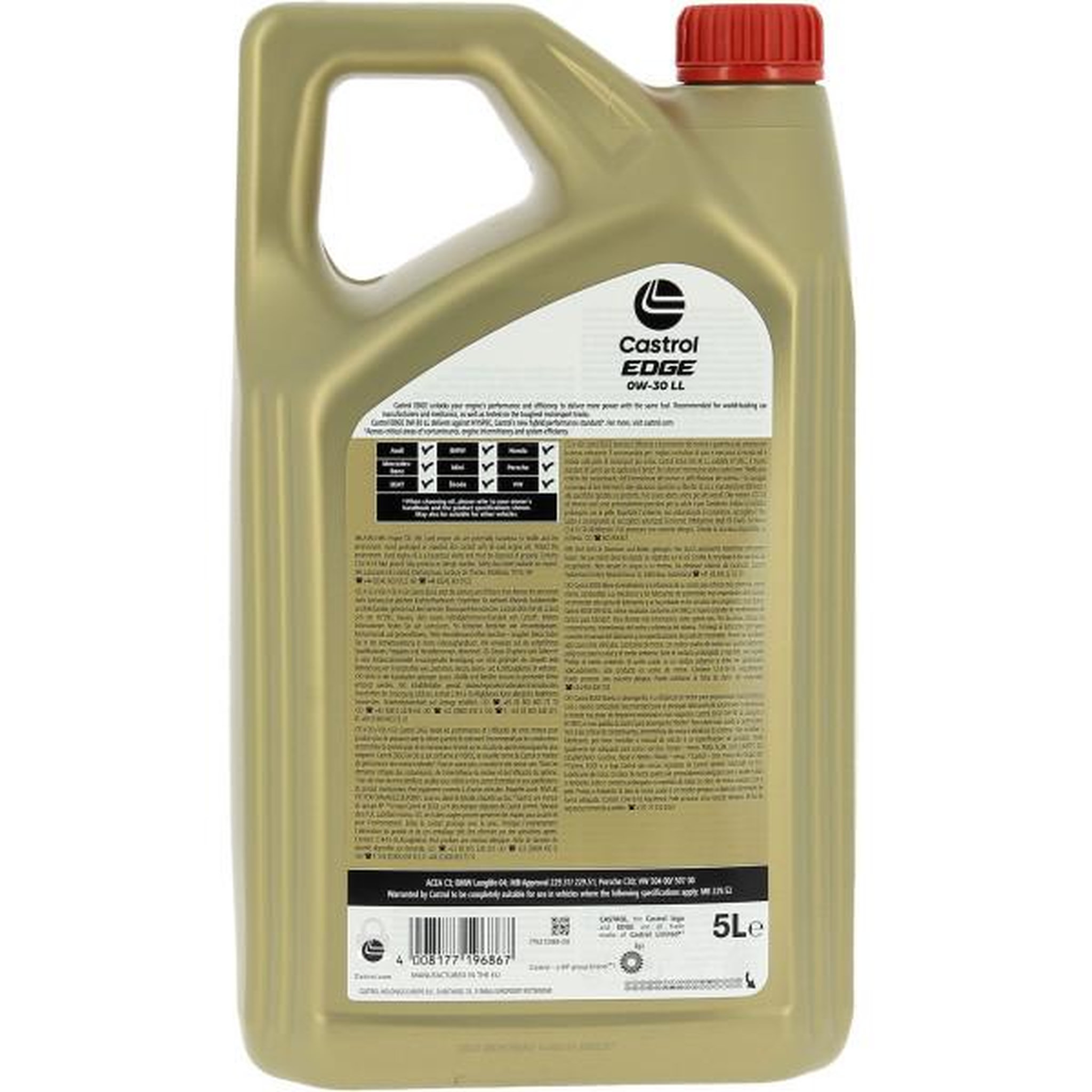 Voir la diapositive 2 : CASTROL Huile moteur - castrol - edge 0w-30 ll - 5l