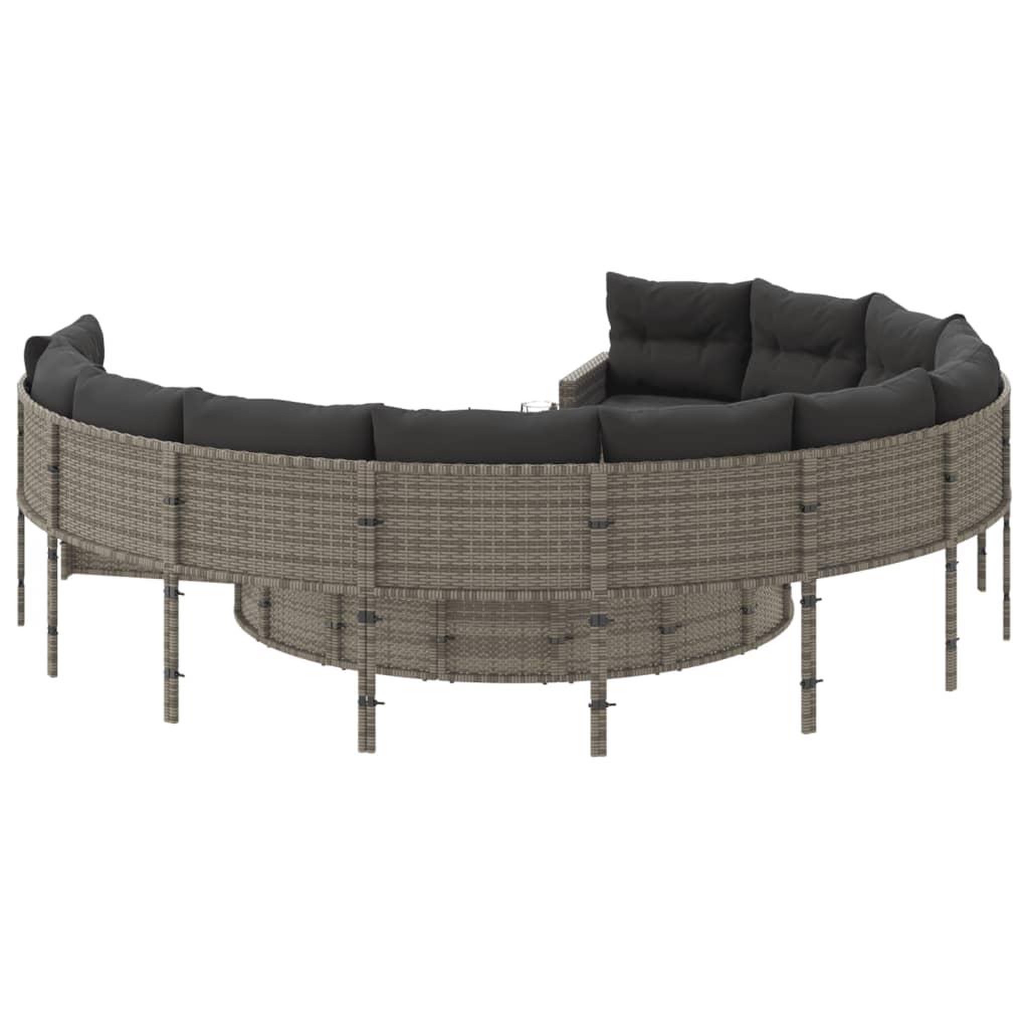 Voir la diapositive 5 : VIDAXL Canape de jardin avec coussins rond gris resine tressee