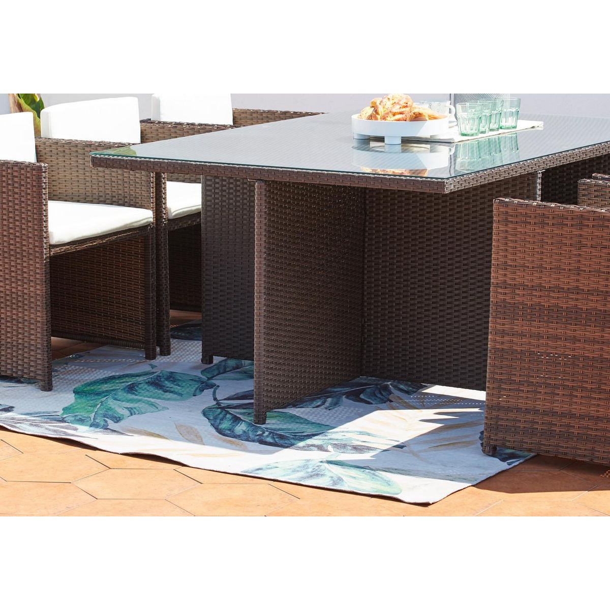 CONCEPT USINE Table et chaises 10 places encastrables résine marron-blanc MIAMI