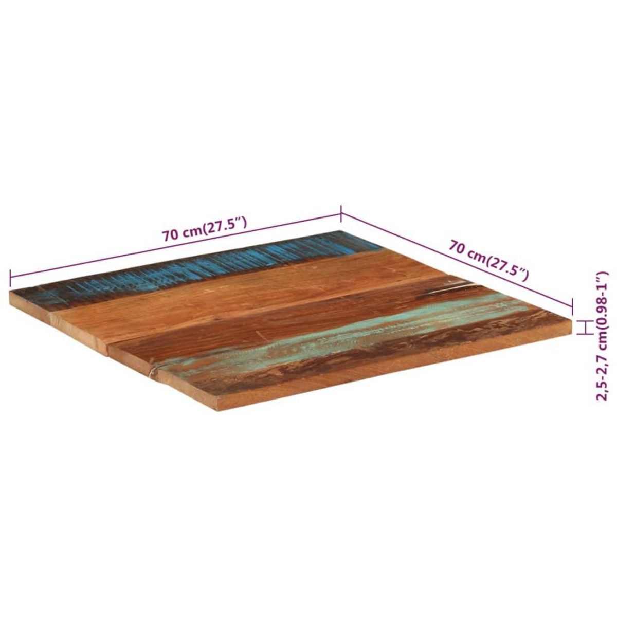 VIDAXL Dessus de table carre 70x70 cm 25-27 mm Bois de recuperation