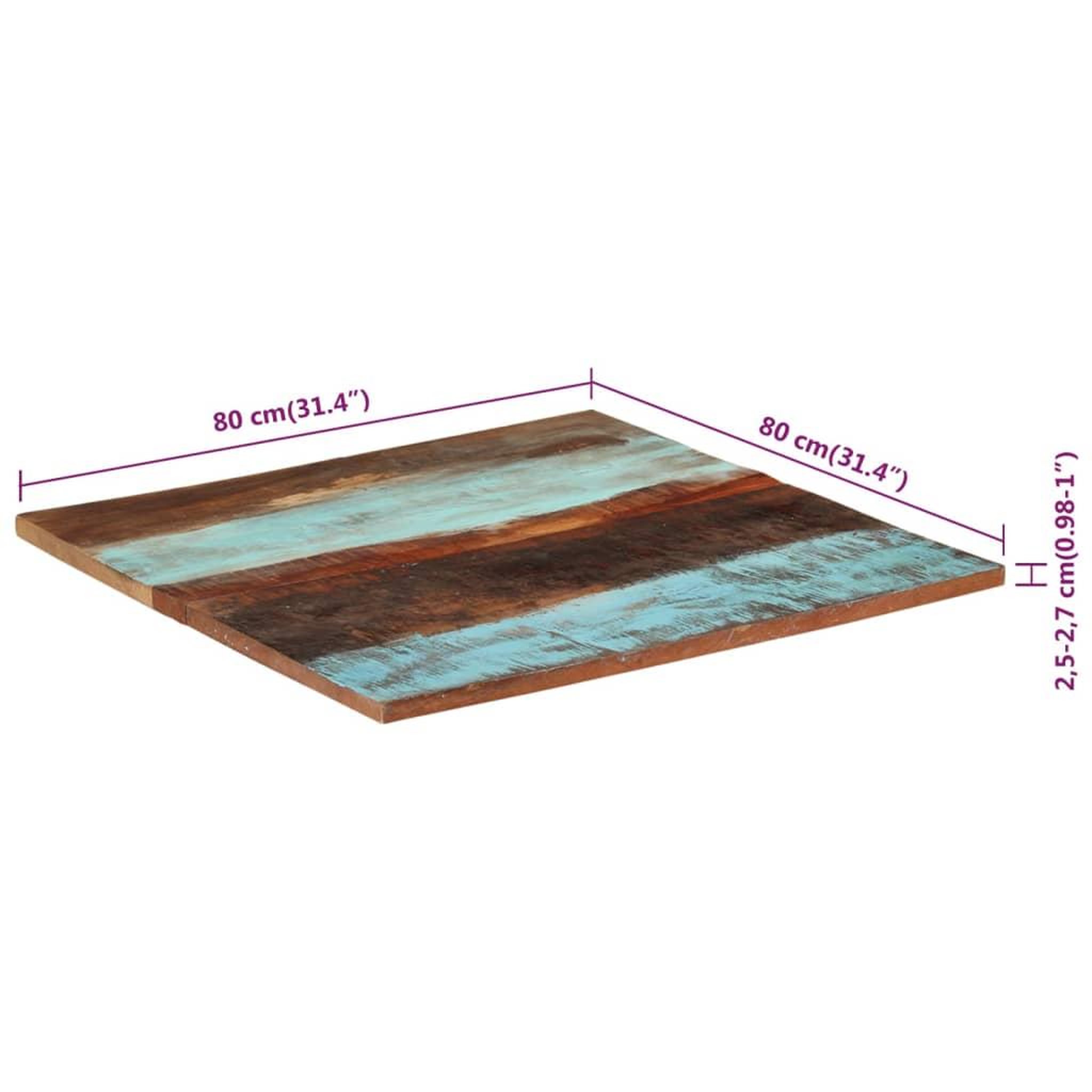 Voir la diapositive 6 : VIDAXL Dessus de table carre 80x80 cm 25-27 mm Bois de recuperation