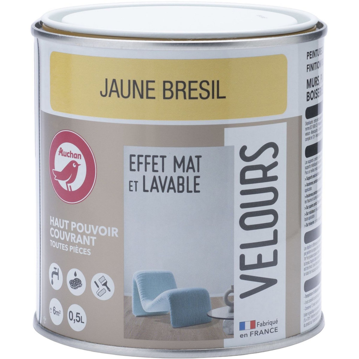 AUCHAN Peinture murale mat lavable jaune brésil - VELOURS